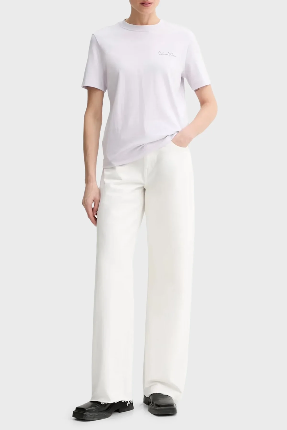 Calvin Klein Logolu Pamuklu Regular Fit Bisiklet Yaka LV047E809G2IK Bayan T Shirt LV047E809G 2IK LİLA - 2