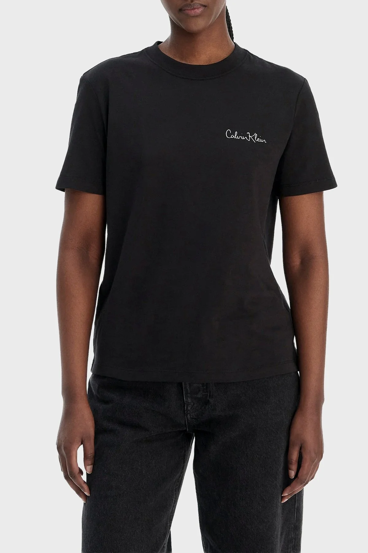 Calvin Klein Logolu Pamuklu Regular Fit Bisiklet Yaka LV047E809GUB1 Bayan T Shirt LV047E809G UB1 SİYAH - 1