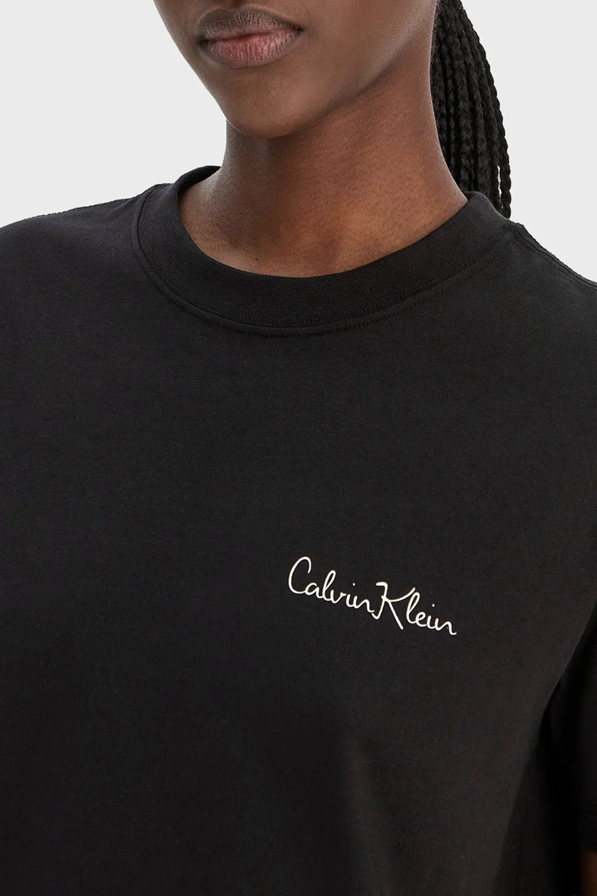 Calvin Klein Logolu Pamuklu Regular Fit Bisiklet Yaka LV047E809GUB1 Bayan T Shirt LV047E809G UB1 SİYAH - 4