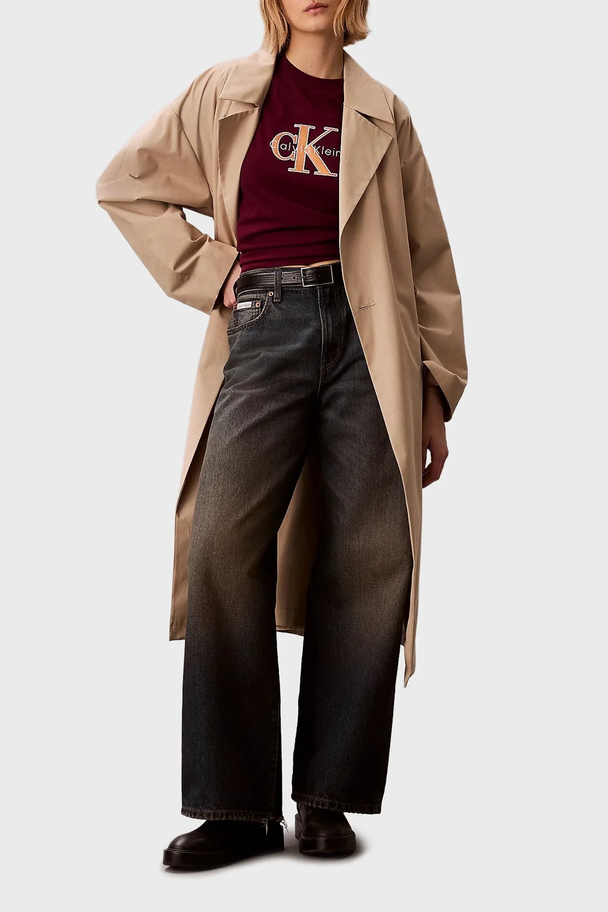 Calvin Klein Logolu Pamuklu Regular Fit Bisiklet Yaka LV047E819G2E5 Bayan T Shirt LV047E819G 2E5 MOR - 2