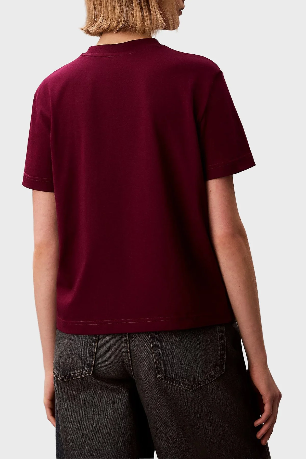 Calvin Klein Logolu Pamuklu Regular Fit Bisiklet Yaka LV047E819G2E5 Bayan T Shirt LV047E819G 2E5 MOR - 3