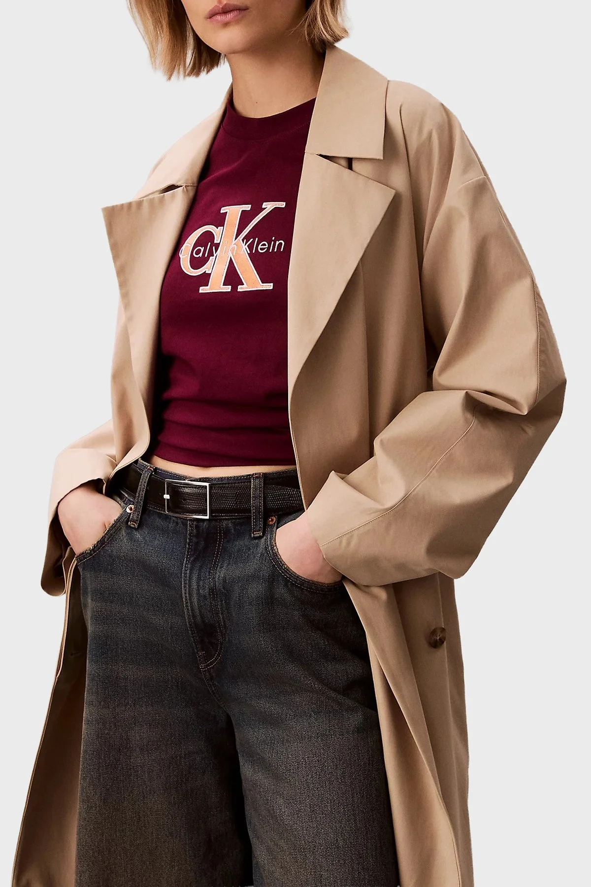 Calvin Klein Logolu Pamuklu Regular Fit Bisiklet Yaka LV047E819G2E5 Bayan T Shirt LV047E819G 2E5 MOR - 4