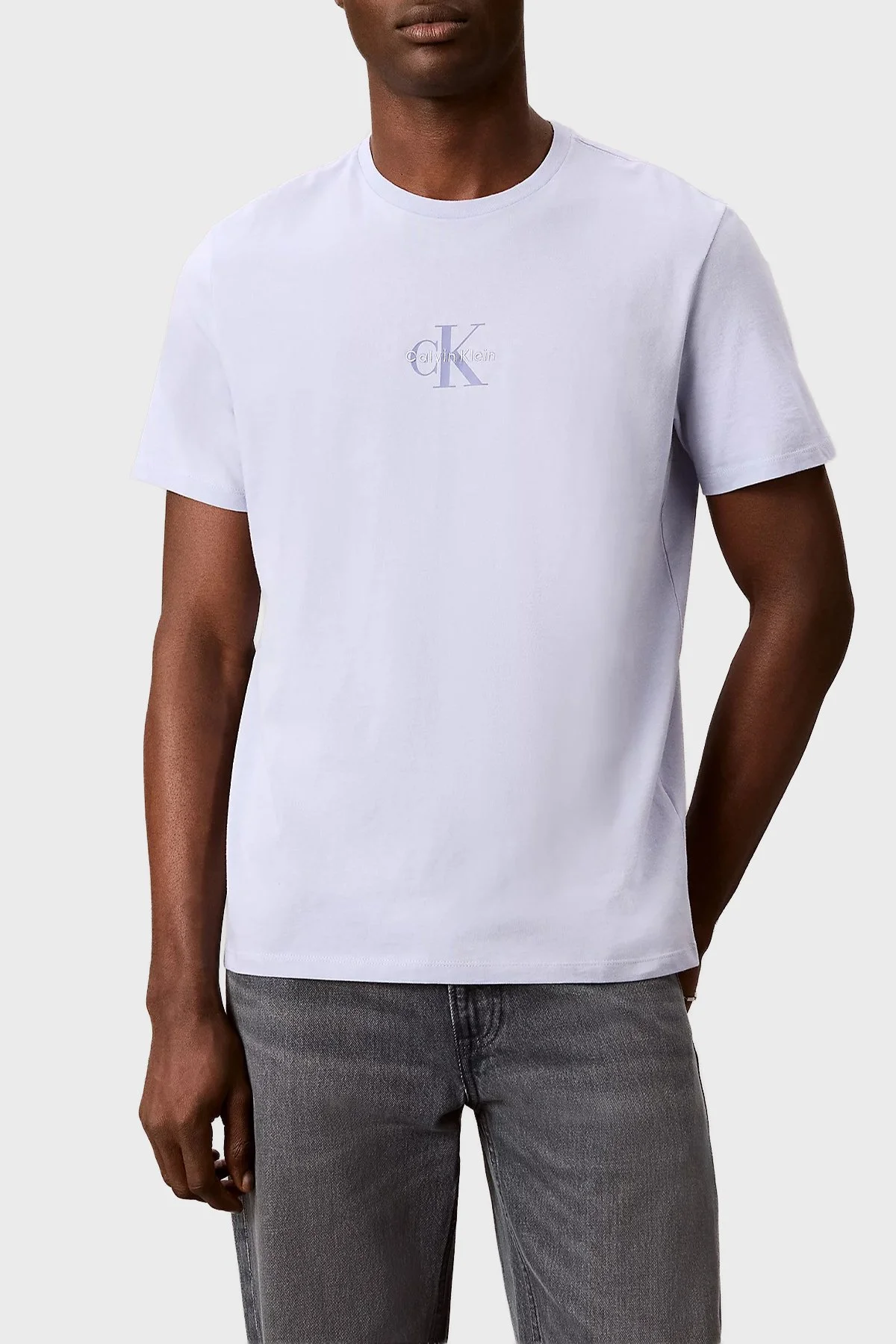 Calvin Klein Logolu Pamuklu Regular Fit Bisiklet Yaka LV04RB866GTKF Erkek T Shirt LV04RB866G TKF LİLA - 1