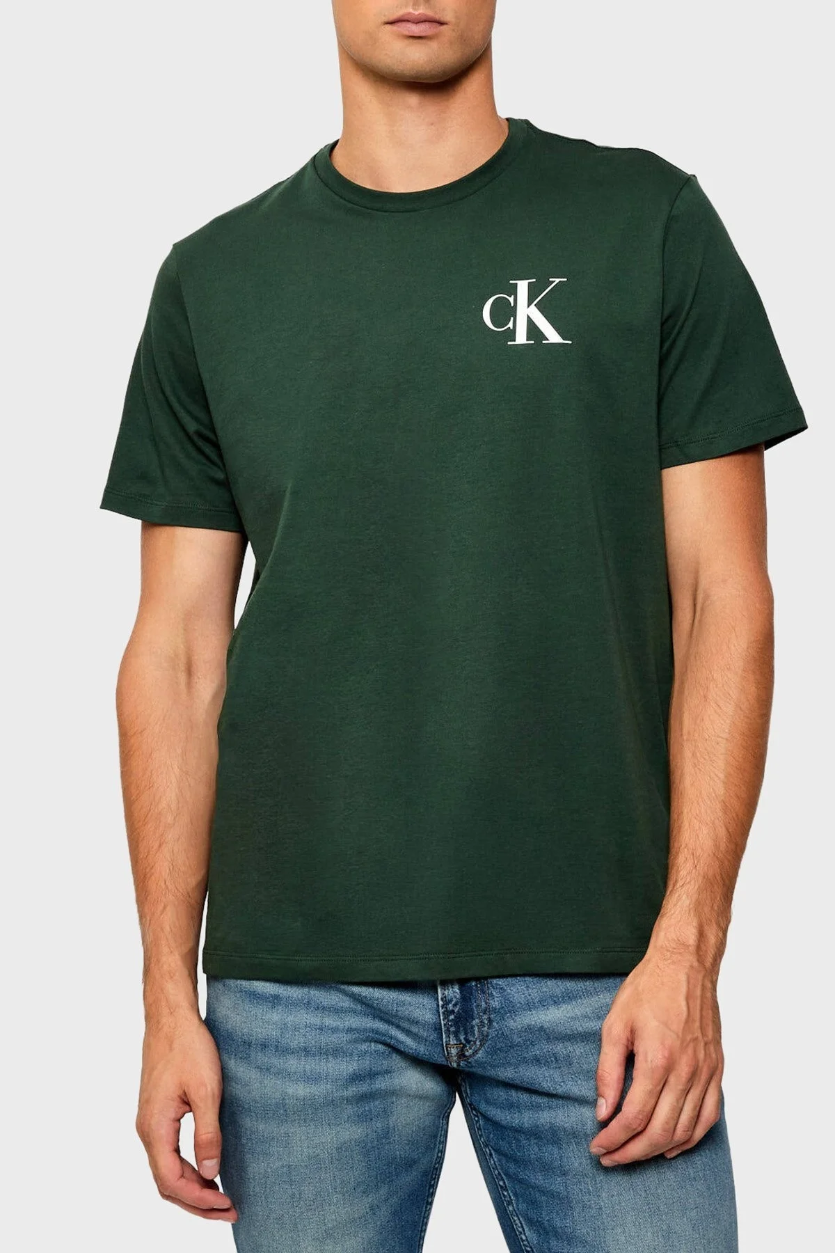 Calvin Klein Logolu Pamuklu Regular Fit Bisiklet Yaka LV04RD865GLLG Erkek T Shirt LV04RD865G LLG YEŞİL - 1