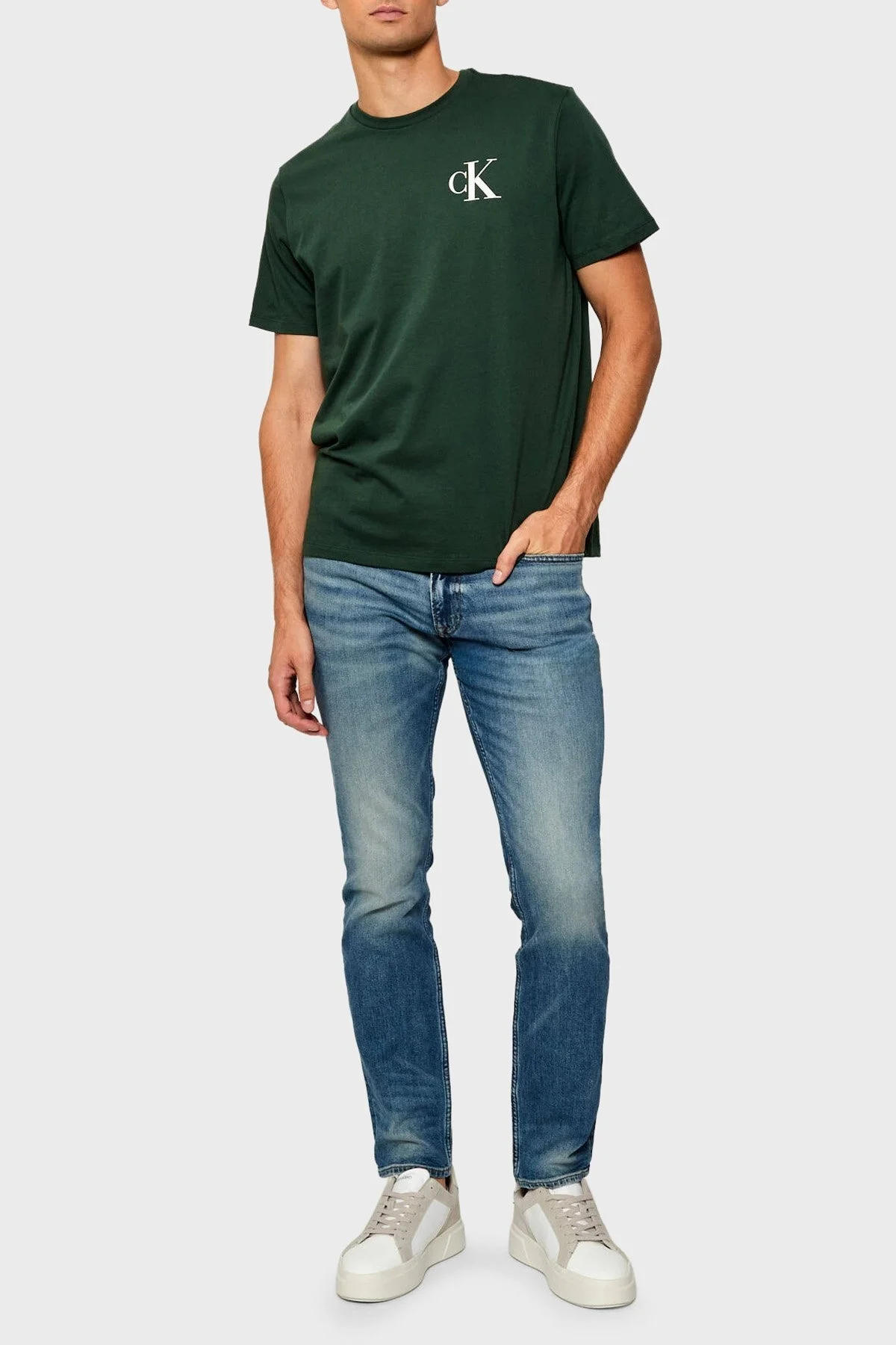Calvin Klein Logolu Pamuklu Regular Fit Bisiklet Yaka LV04RD865GLLG Erkek T Shirt LV04RD865G LLG YEŞİL - 2