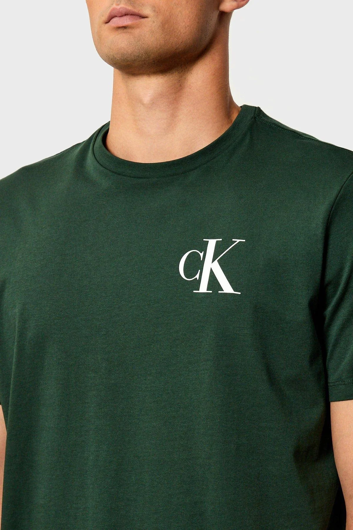 Calvin Klein Logolu Pamuklu Regular Fit Bisiklet Yaka LV04RD865GLLG Erkek T Shirt LV04RD865G LLG YEŞİL - 4
