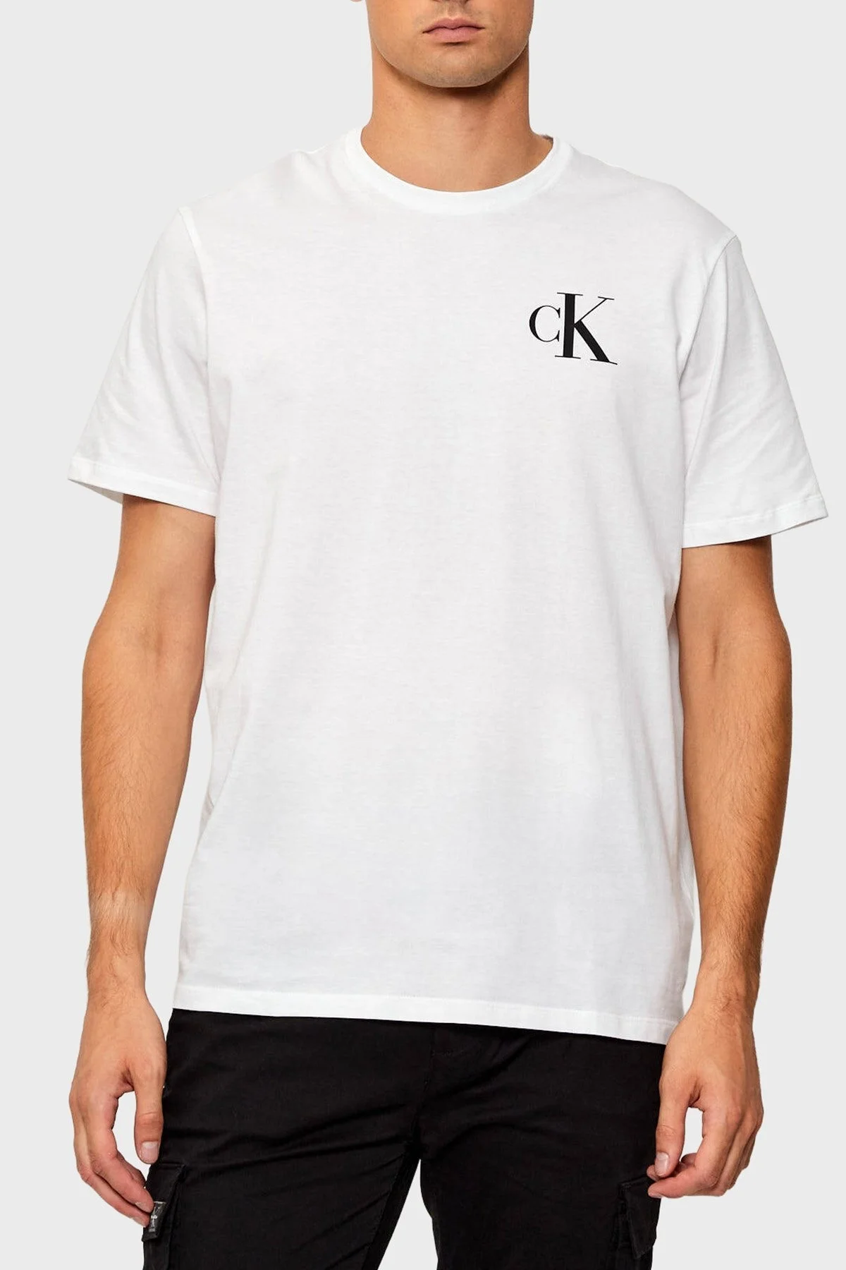 Calvin Klein Logolu Pamuklu Regular Fit Bisiklet Yaka LV04RD865GYAF Erkek T Shirt LV04RD865G YAF BEYAZ - 1