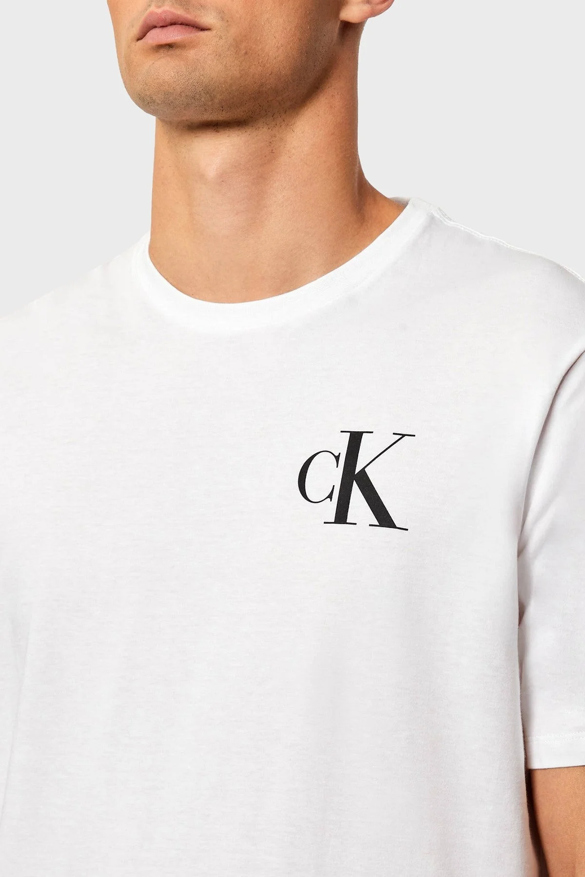 Calvin Klein Logolu Pamuklu Regular Fit Bisiklet Yaka LV04RD865GYAF Erkek T Shirt LV04RD865G YAF BEYAZ - 4