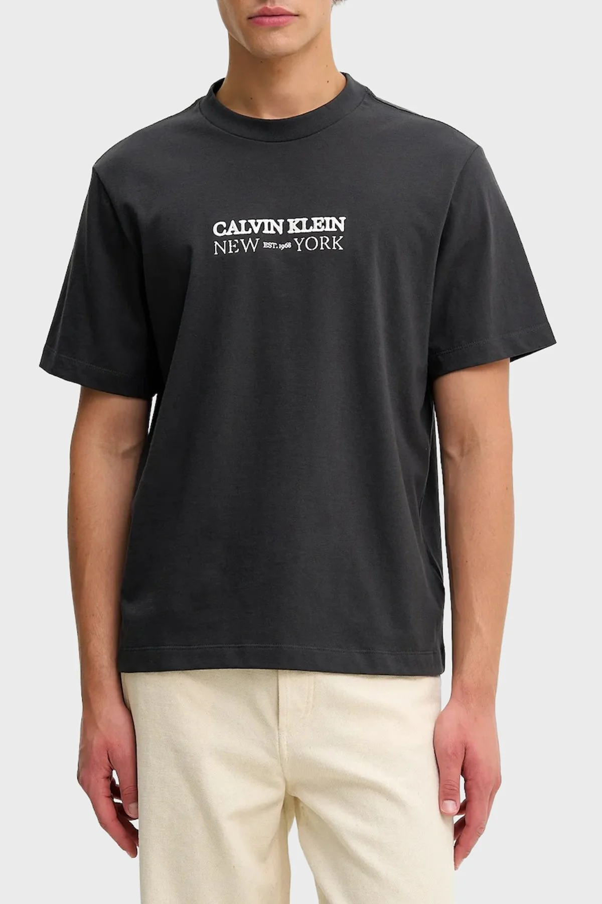 Calvin Klein Logolu Pamuklu Regular Fit Bisiklet Yaka LV04RE833G8MN Erkek T Shirt LV04RE833G 8MN GRİ - 1