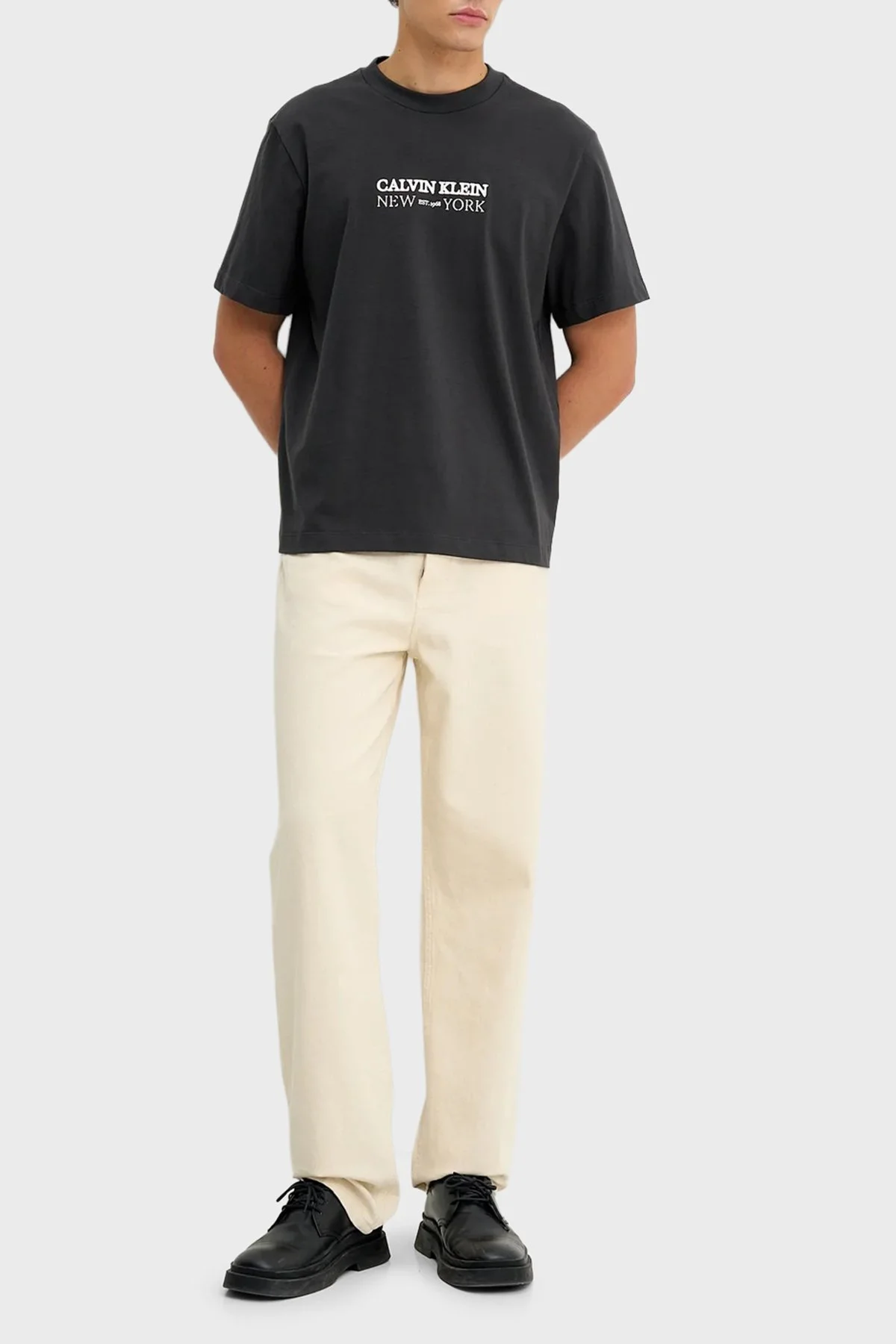 Calvin Klein Logolu Pamuklu Regular Fit Bisiklet Yaka LV04RE833G8MN Erkek T Shirt LV04RE833G 8MN GRİ - 2