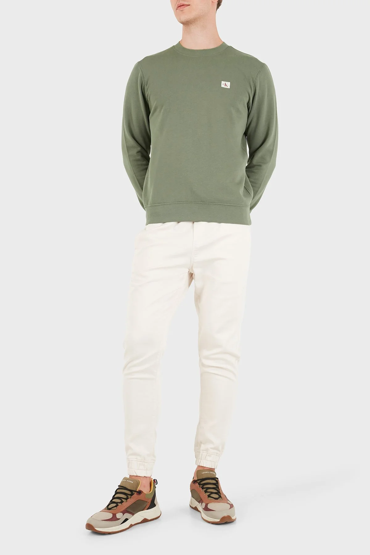 Calvin Klein Logolu Pamuklu Regular Fit Bisiklet Yaka LV04RG268GLDY Erkek Sweat LV04RG268G LDY Haki - 2