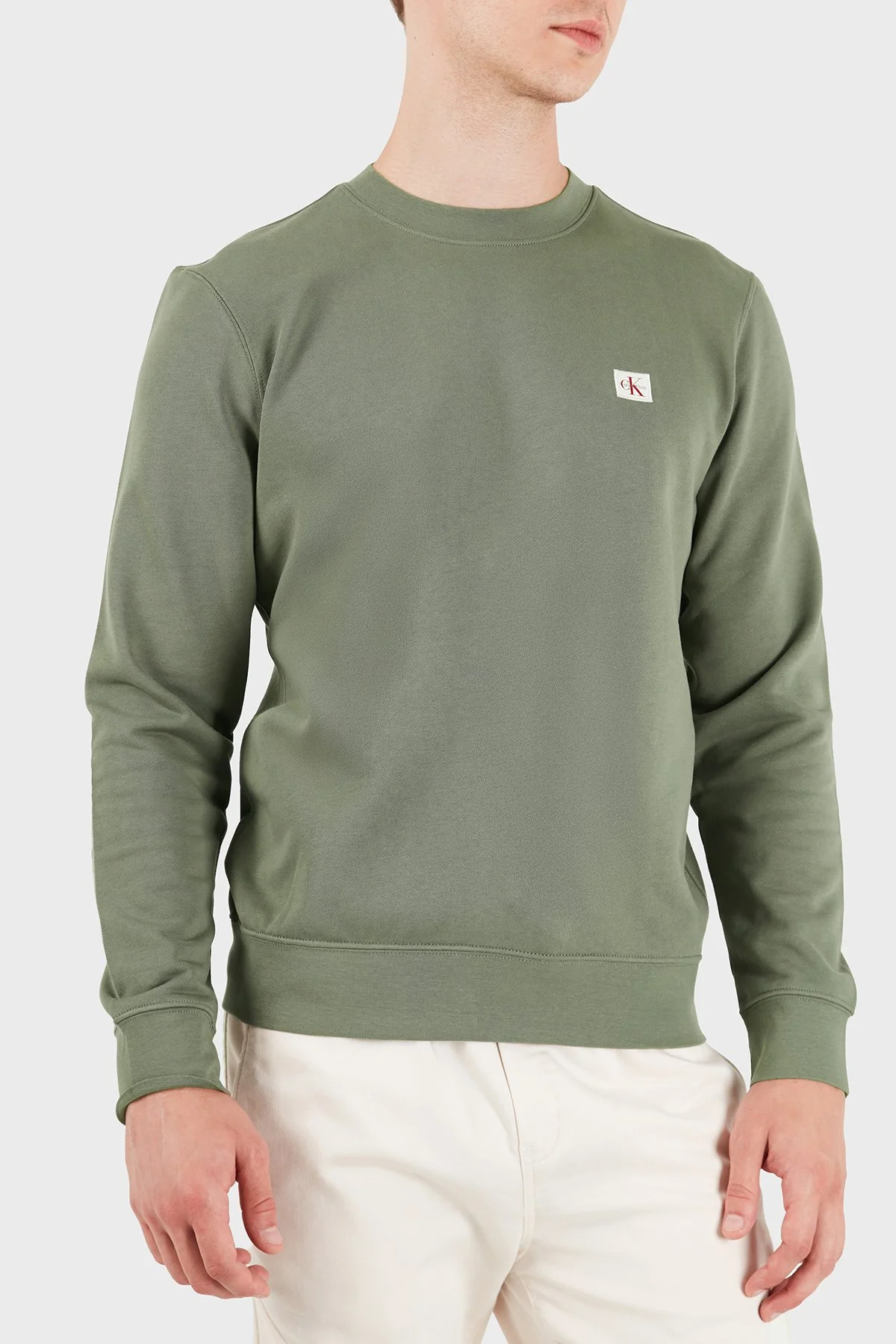 Calvin Klein Logolu Pamuklu Regular Fit Bisiklet Yaka LV04RG268GLDY Erkek Sweat LV04RG268G LDY Haki - 4
