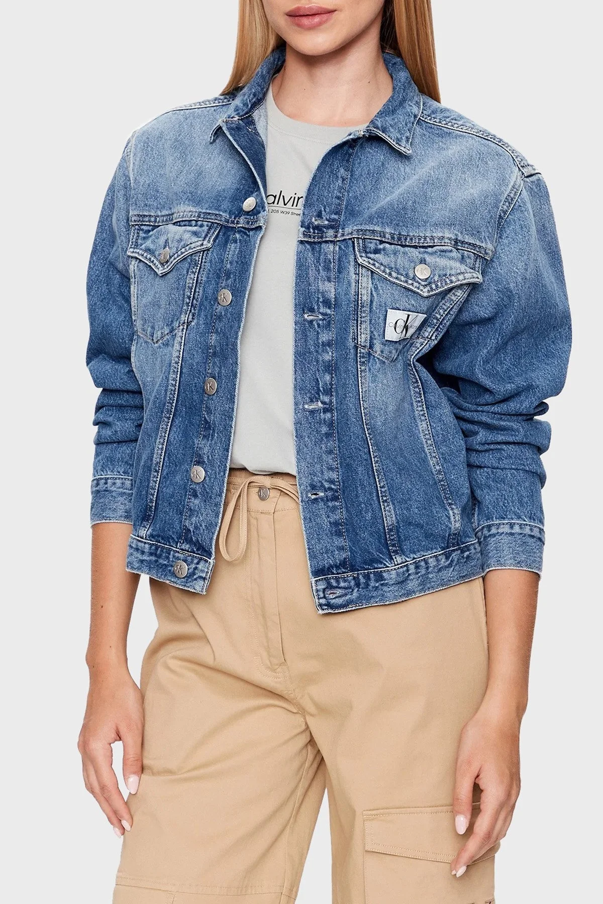 Calvin Klein Logolu Pamuklu Regular Fit J20J2212611A4 Bayan Kot Ceket J20J221261 1A4 MAVİ - 1