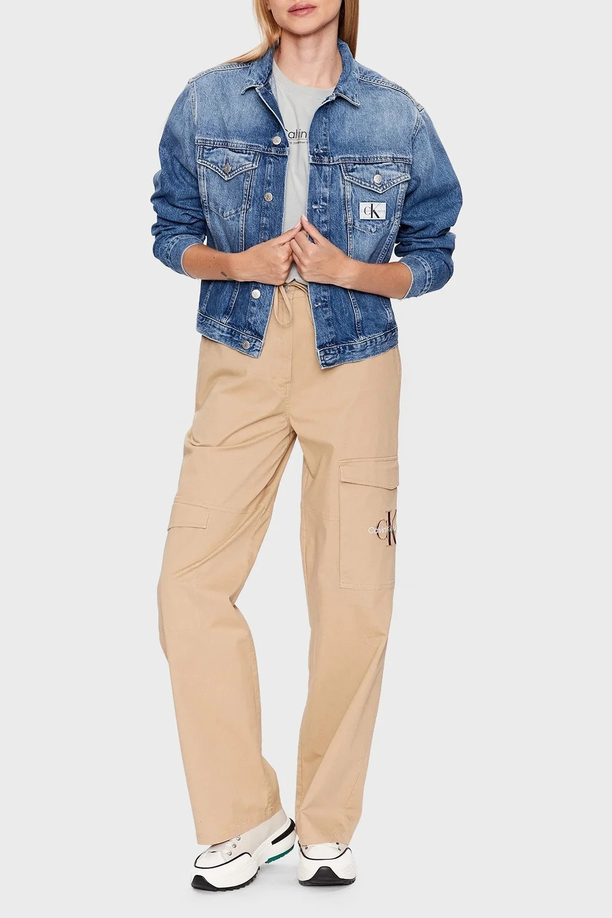Calvin Klein Logolu Pamuklu Regular Fit J20J2212611A4 Bayan Kot Ceket J20J221261 1A4 MAVİ - 5