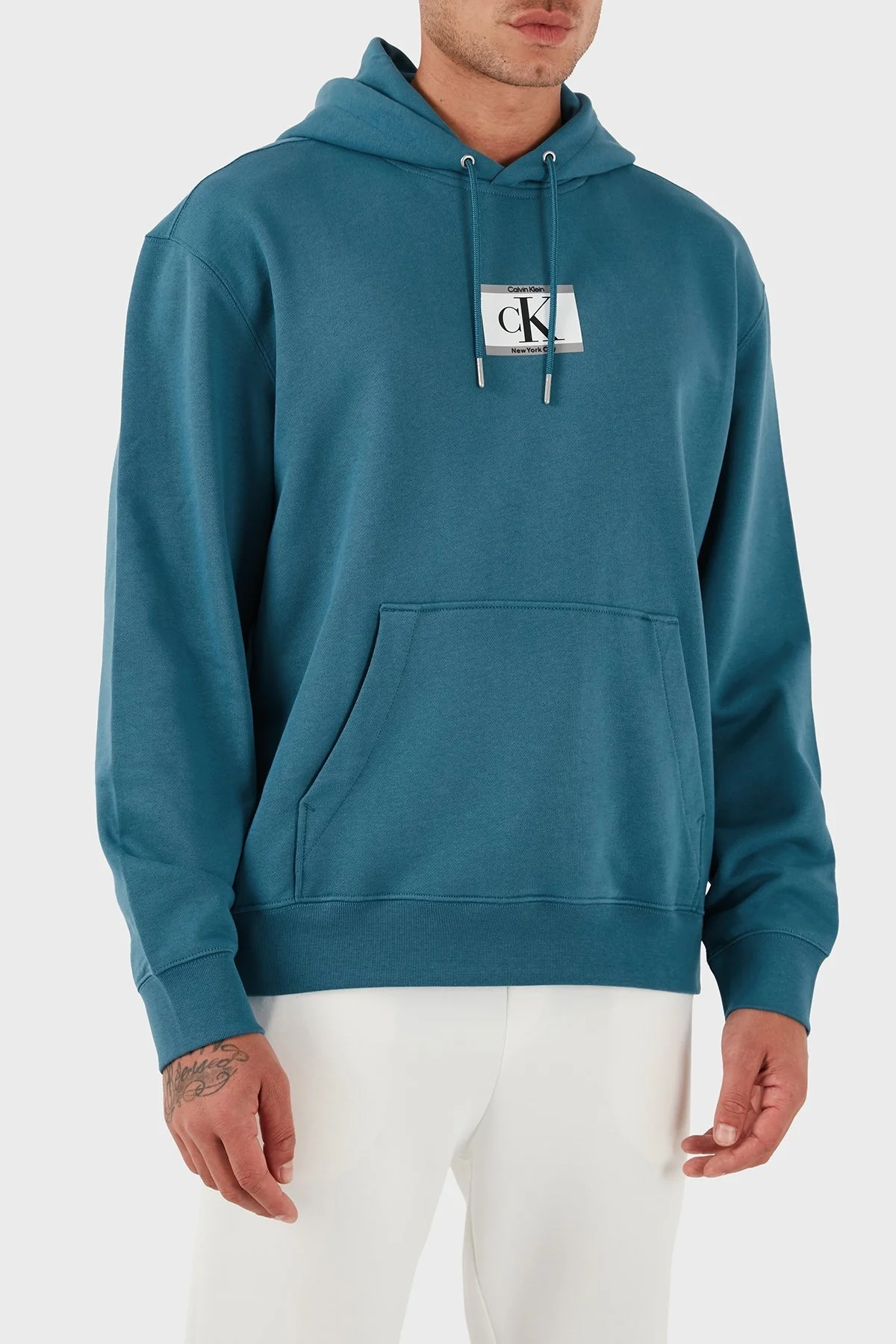 Calvin Klein Logolu Pamuklu Regular Fit Kapüşonlu LV04RC286GCCY Erkek Sweat LV04RC286G CCY MAVİ - 1
