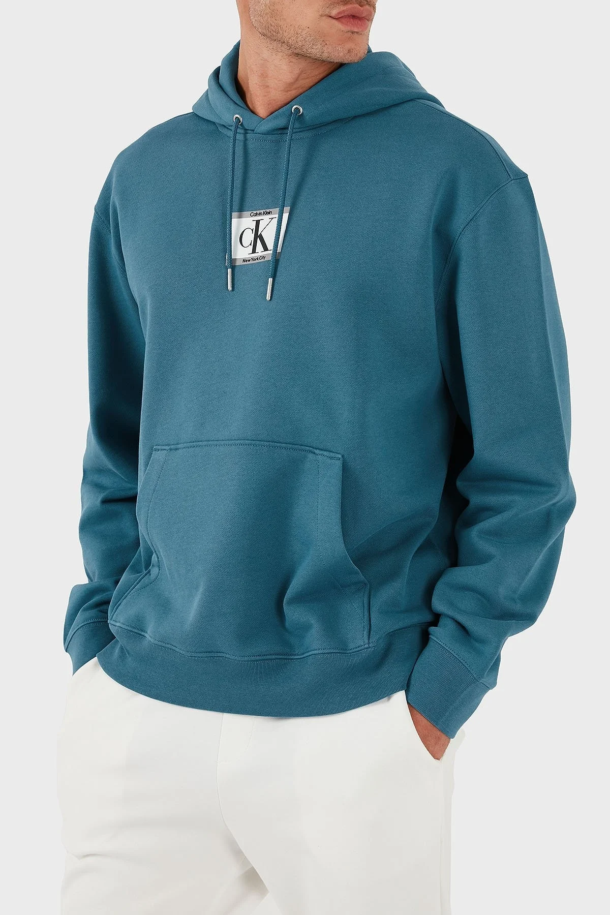 Calvin Klein Logolu Pamuklu Regular Fit Kapüşonlu LV04RC286GCCY Erkek Sweat LV04RC286G CCY MAVİ - 4