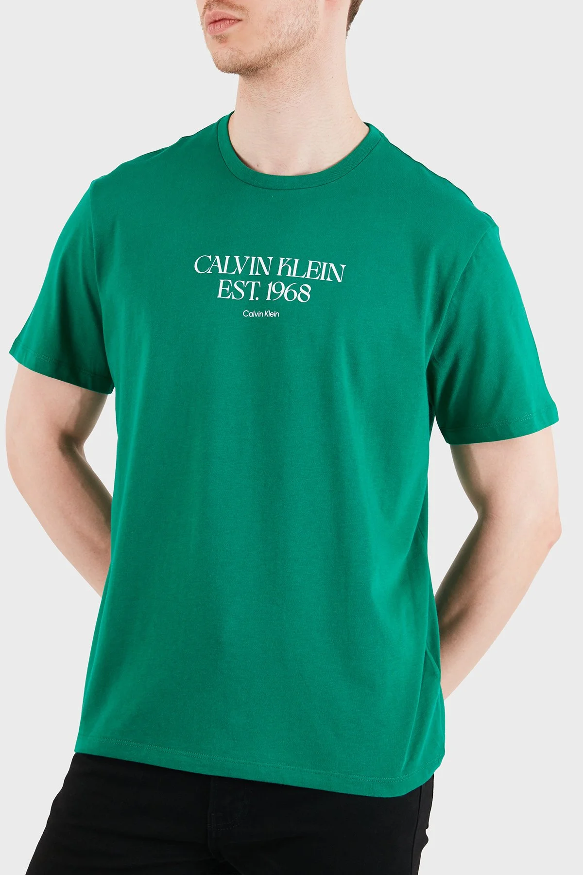 Calvin Klein Logolu Pamuklu Regular Fit Kısa Kollu LV14RF804GL4G Erkek T Shirt LV14RF804G L4G YEŞİL - 3