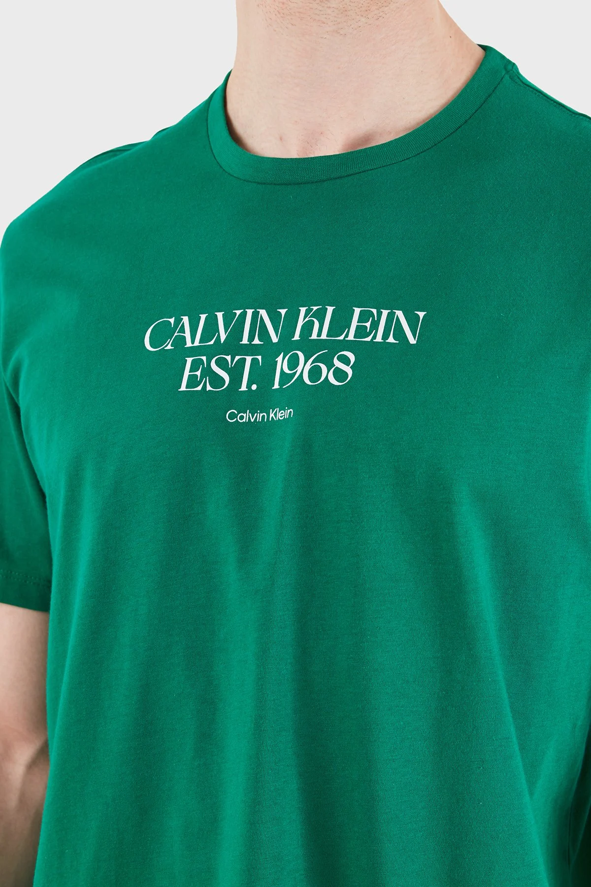 Calvin Klein Logolu Pamuklu Regular Fit Kısa Kollu LV14RF804GL4G Erkek T Shirt LV14RF804G L4G YEŞİL - 4