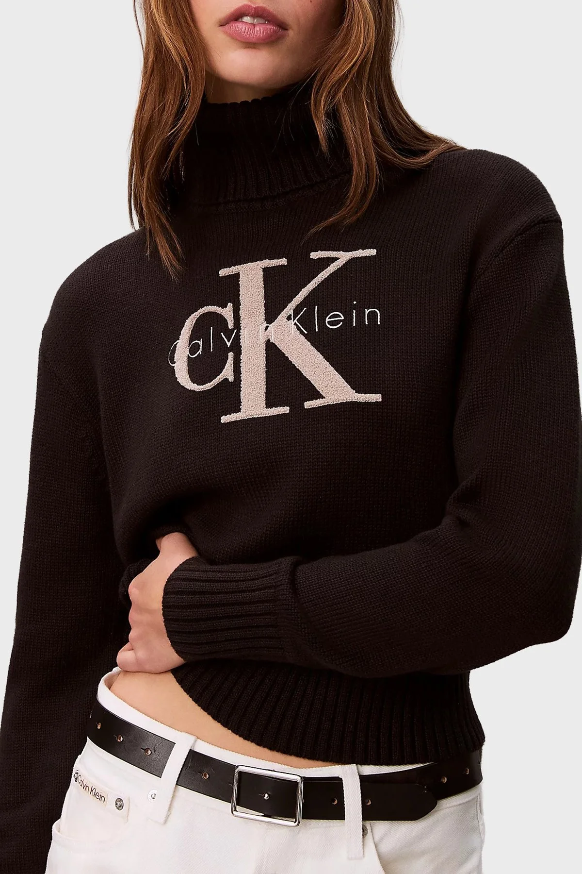 Calvin Klein Logolu Pamuklu Relaxed Fit Balıkçı Yaka LV047D354GUB1 Bayan Kazak LV047D354G UB1 SİYAH - 3
