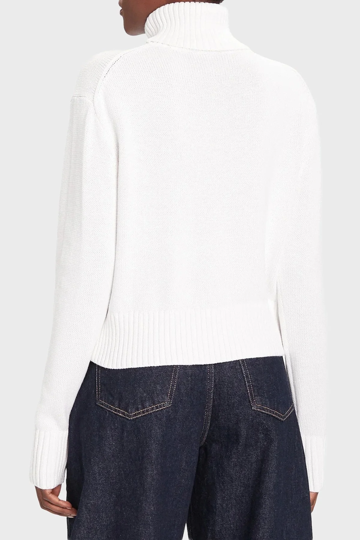 Calvin Klein Logolu Pamuklu Relaxed Fit Balıkçı Yaka LV047D354GYAA Bayan Kazak LV047D354G YAA BEYAZ - 3