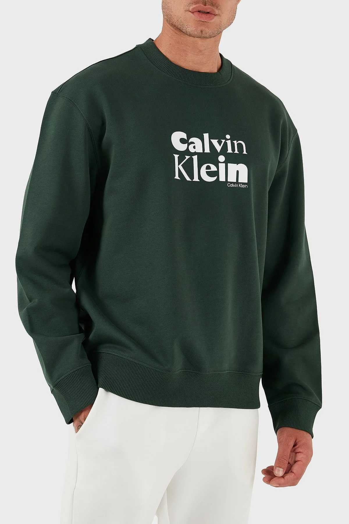 Calvin Klein Logolu Pamuklu Relaxed Fit Bisiklet Yaka LV04LD242GLLG Erkek Sweat LV04LD242G LLG HAKİ - 4