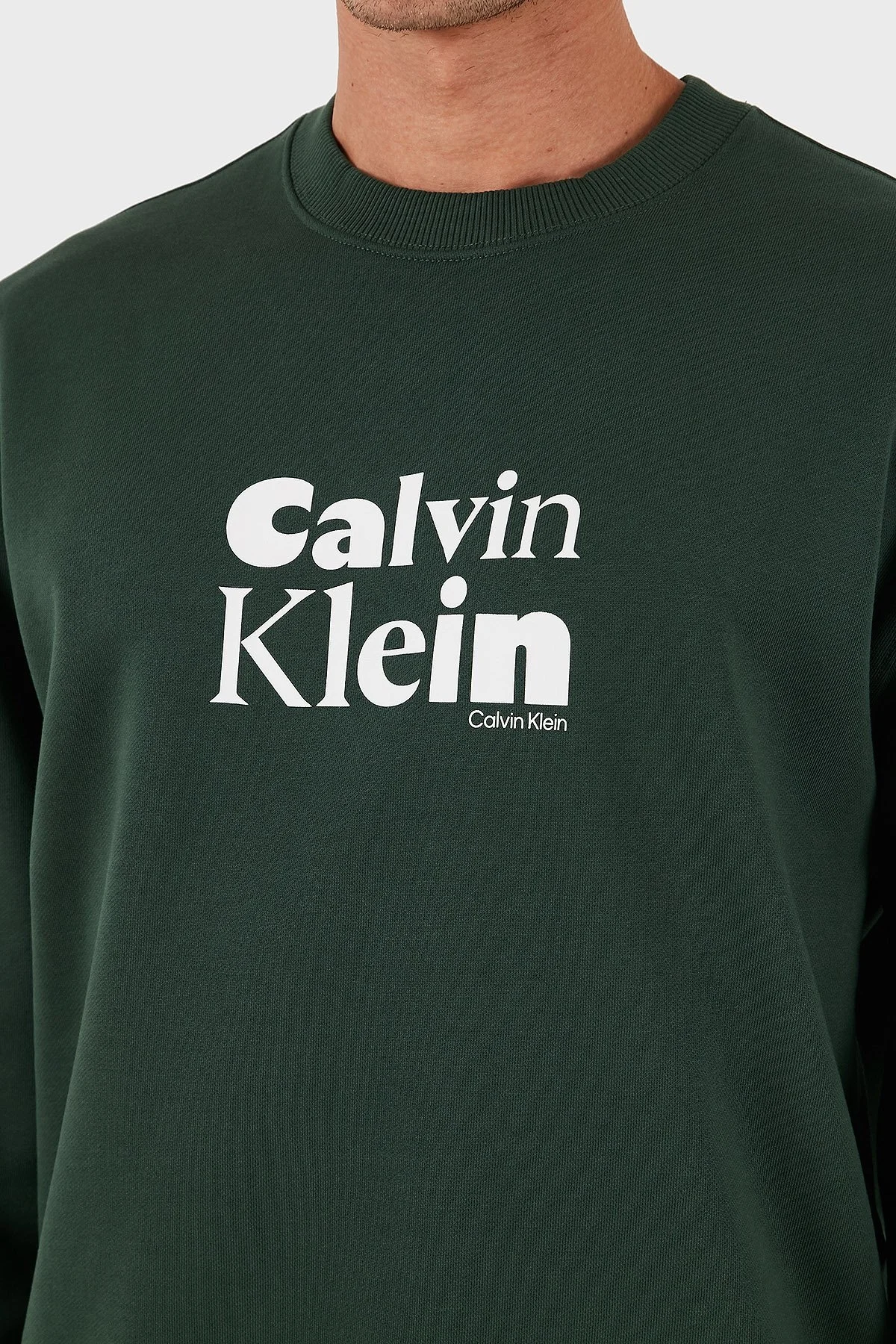 Calvin Klein Logolu Pamuklu Relaxed Fit Bisiklet Yaka LV04LD242GLLG Erkek Sweat LV04LD242G LLG HAKİ - 5