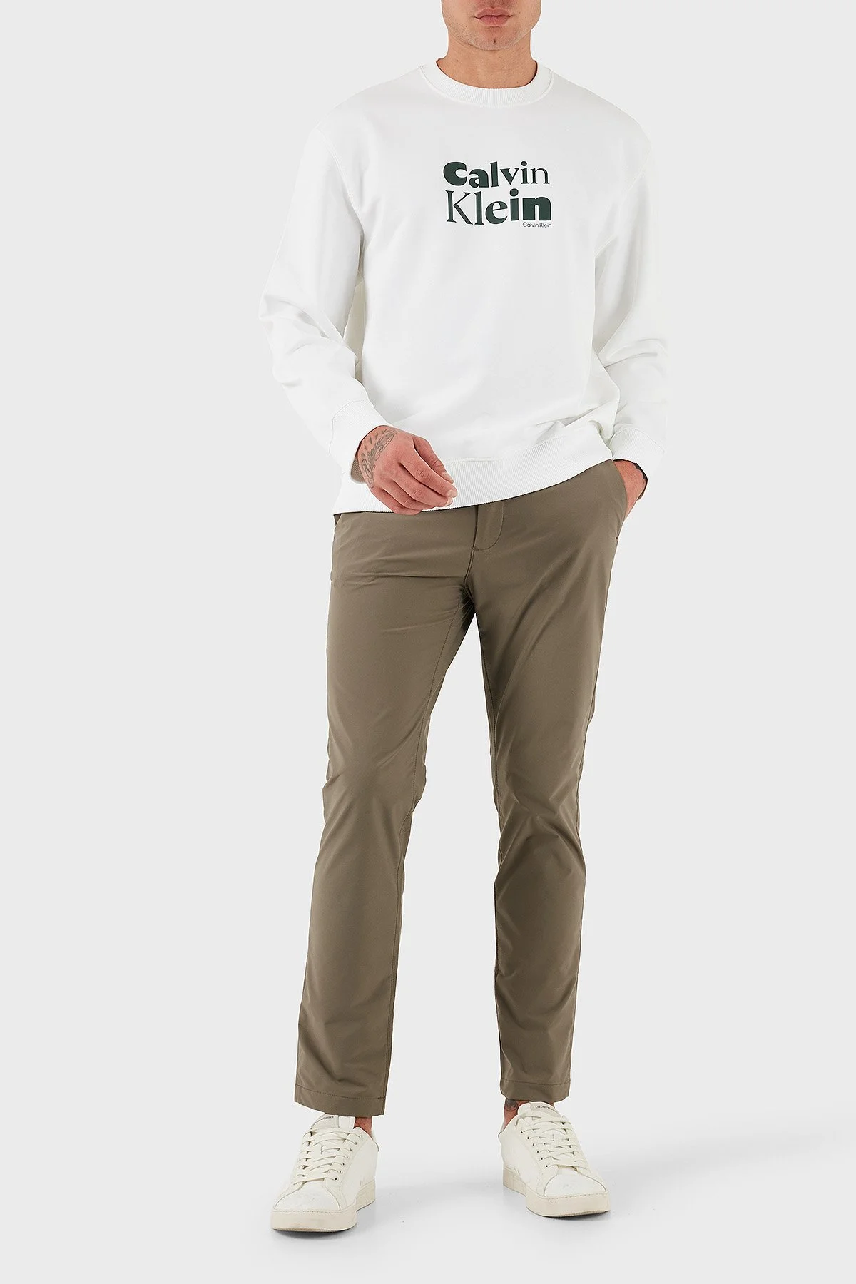 Calvin Klein Logolu Pamuklu Relaxed Fit Bisiklet Yaka LV04LD242GYAF Erkek Sweat LV04LD242G YAF BEYAZ - 2