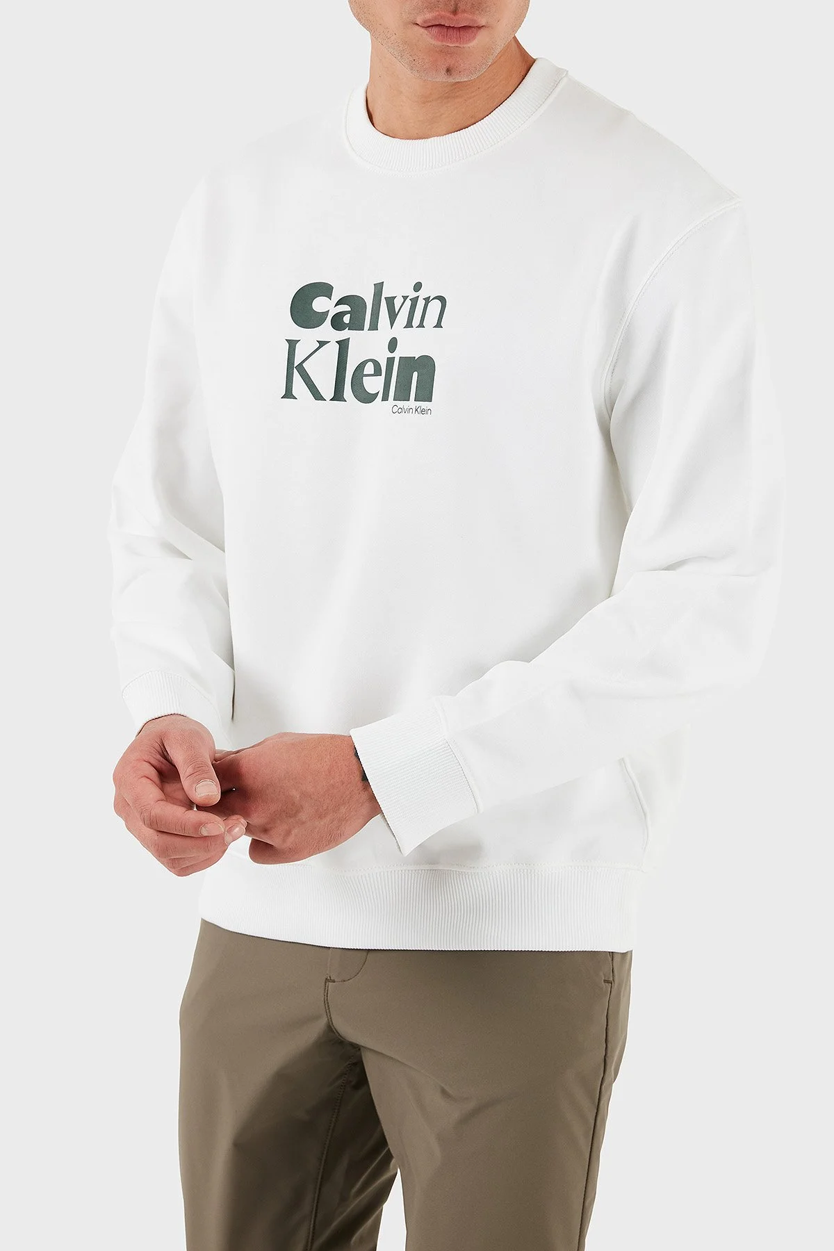 Calvin Klein Logolu Pamuklu Relaxed Fit Bisiklet Yaka LV04LD242GYAF Erkek Sweat LV04LD242G YAF BEYAZ - 4