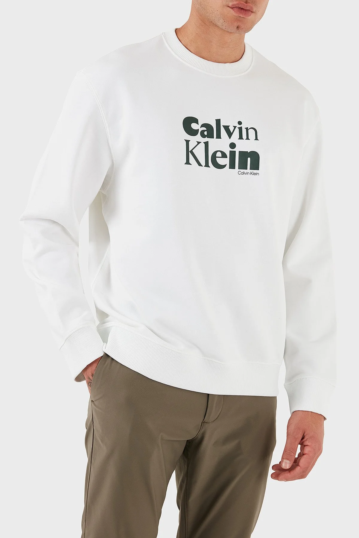 Calvin Klein Logolu Pamuklu Relaxed Fit Bisiklet Yaka LV04LD242GYAF Erkek Sweat LV04LD242G YAF BEYAZ - 5