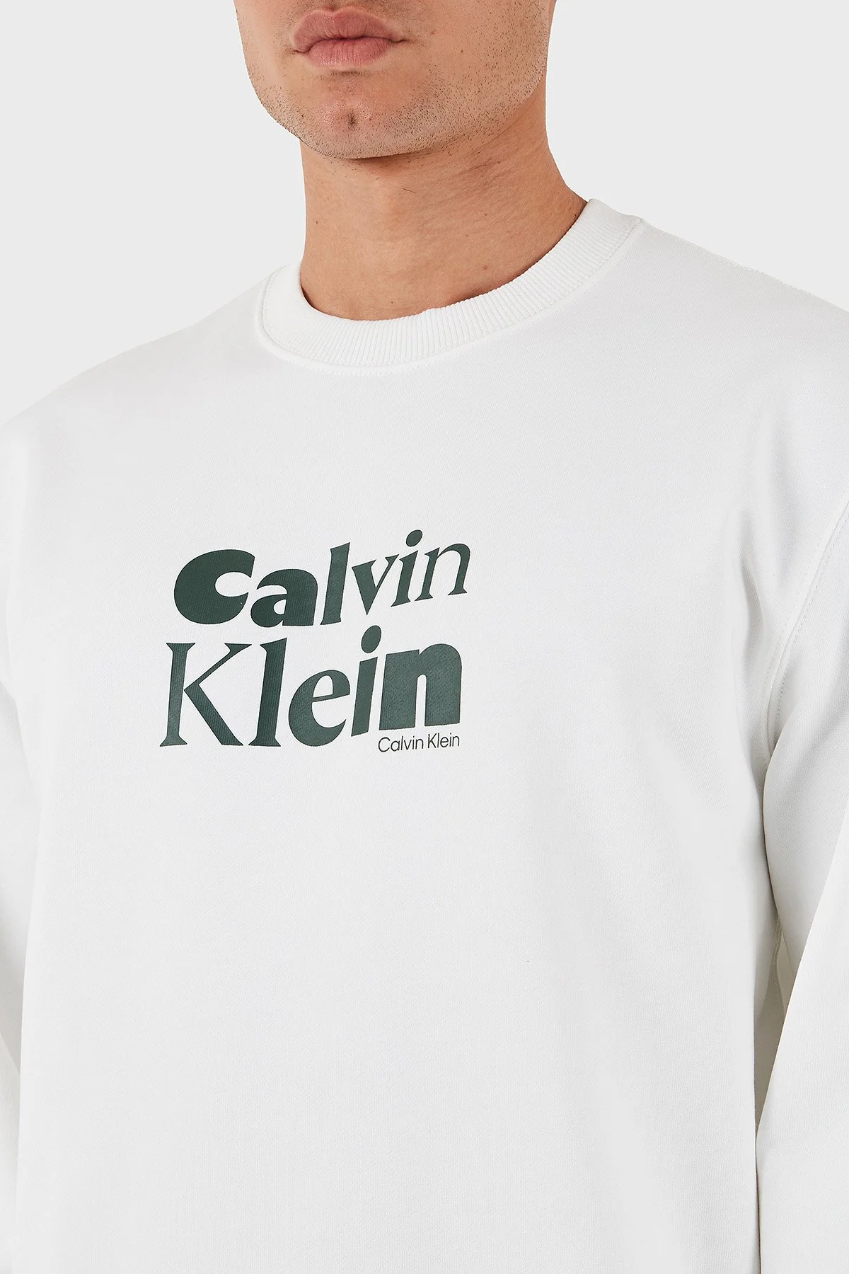 Calvin Klein Logolu Pamuklu Relaxed Fit Bisiklet Yaka LV04LD242GYAF Erkek Sweat LV04LD242G YAF BEYAZ - 6