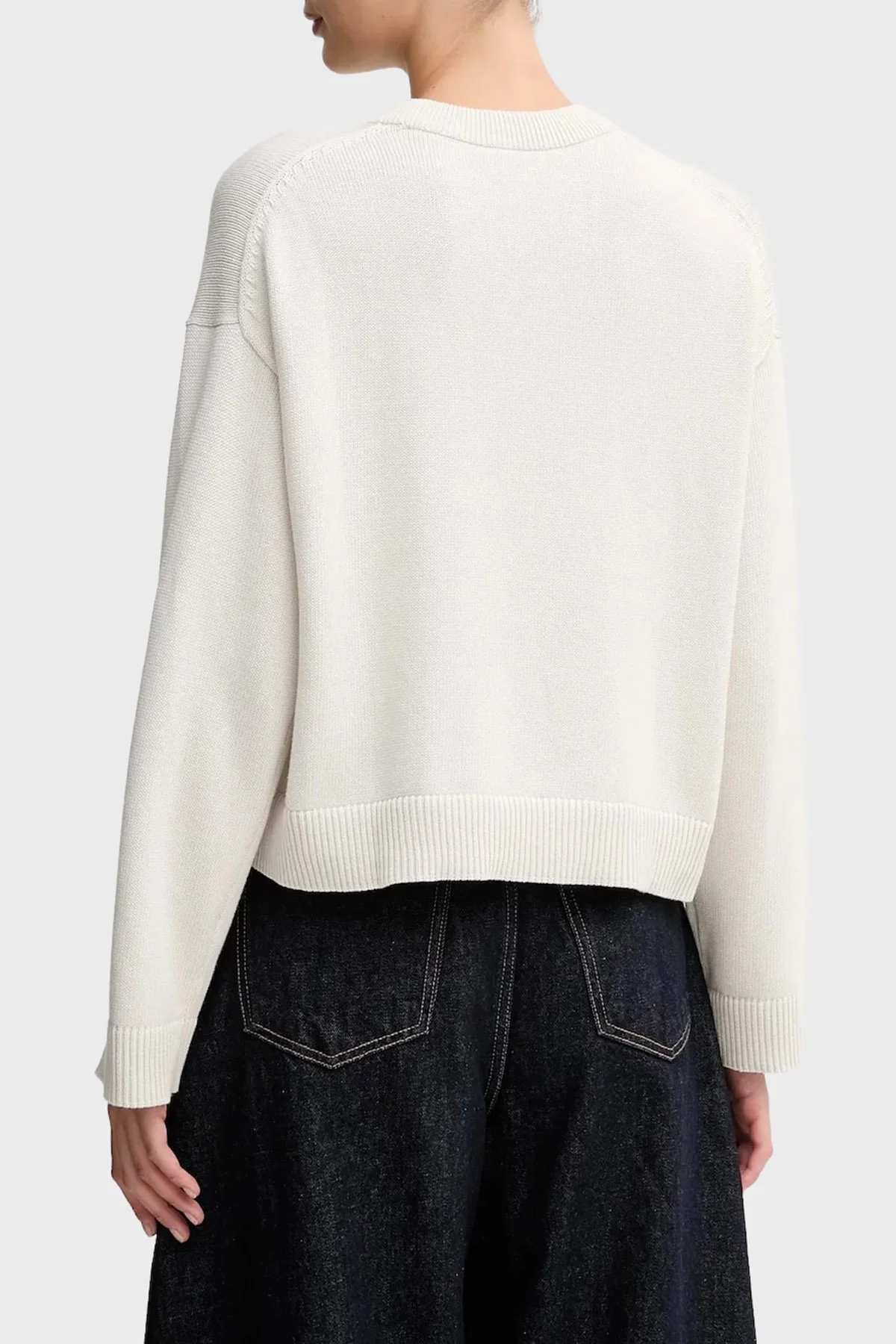 Calvin Klein Logolu Pamuklu Relaxed Fit Bisiklet Yaka Örme LV047D304G67U Bayan Kazak LV047D304G 67U GRİ - 2