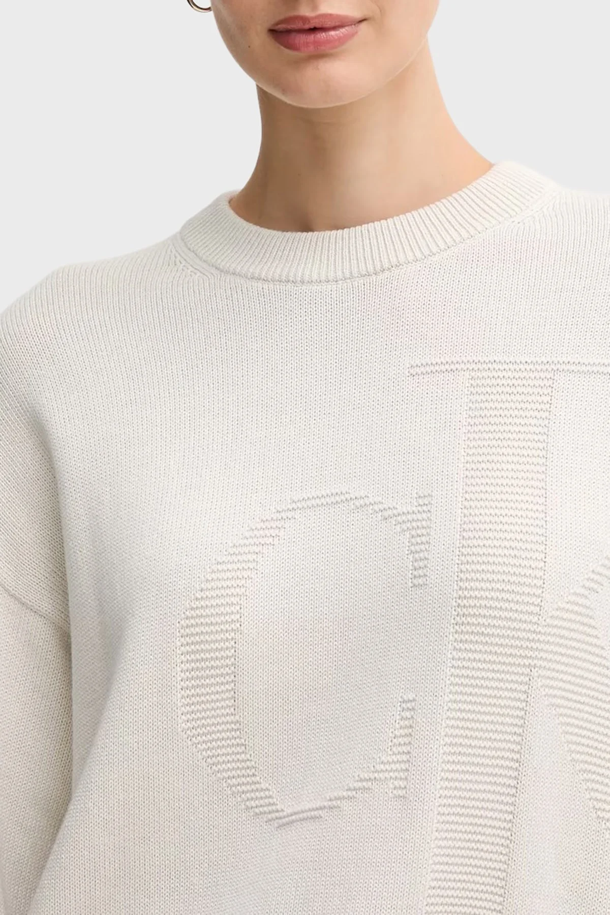 Calvin Klein Logolu Pamuklu Relaxed Fit Bisiklet Yaka Örme LV047D304G67U Bayan Kazak LV047D304G 67U GRİ - 3