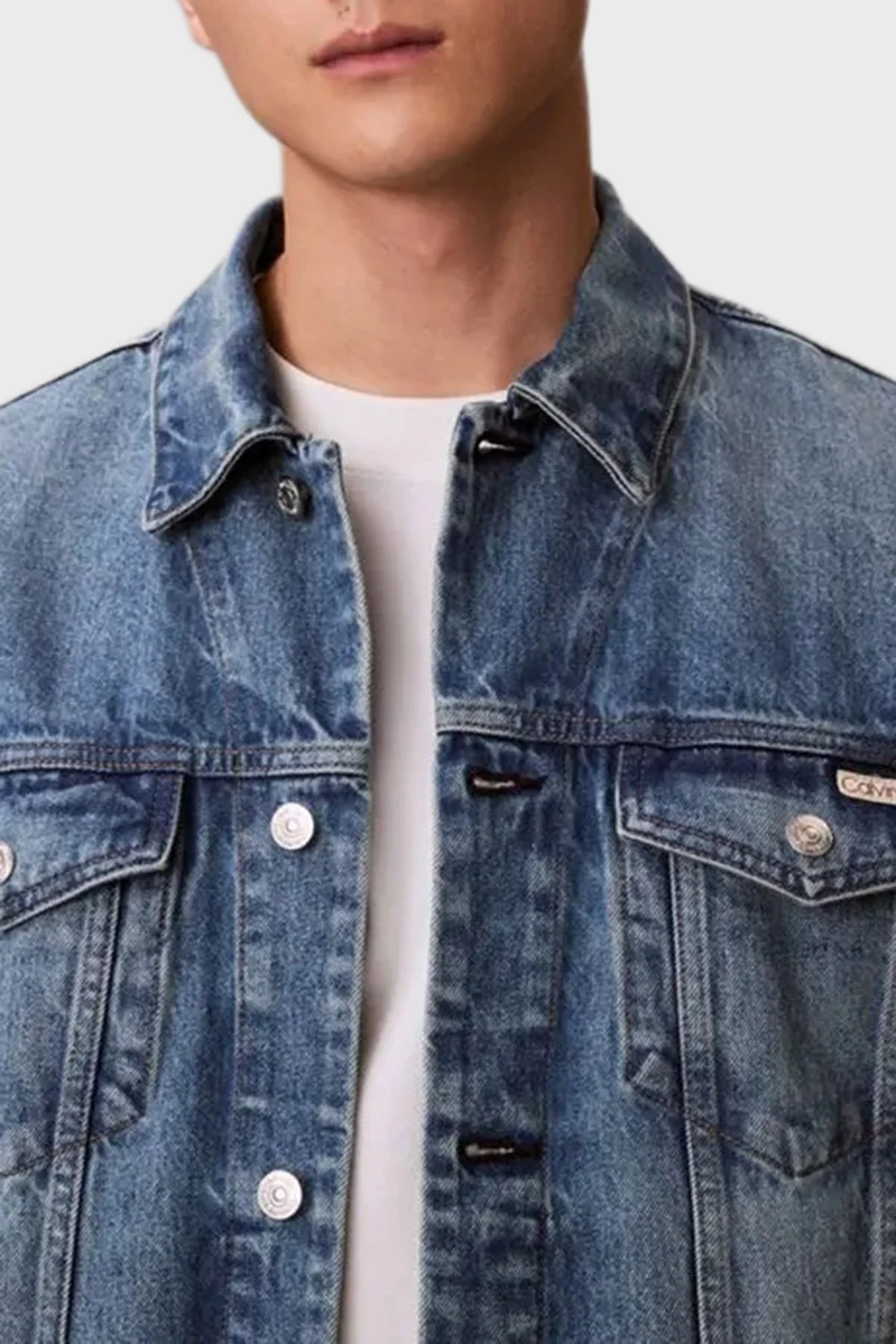 Calvin Klein Logolu Pamuklu Relaxed Fit Düğmeli LV04RD706GZY2 Erkek Kot Ceket LV04RD706G ZY2 MAVİ - 3