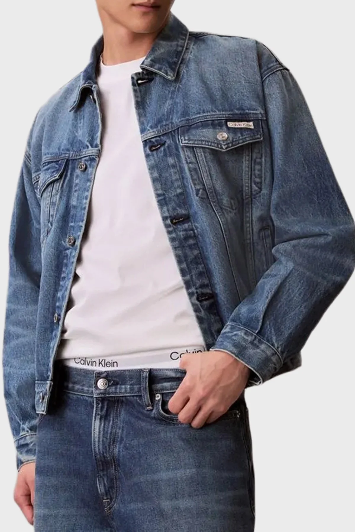 Calvin Klein Logolu Pamuklu Relaxed Fit Düğmeli LV04RD706GZY2 Erkek Kot Ceket LV04RD706G ZY2 MAVİ - 4