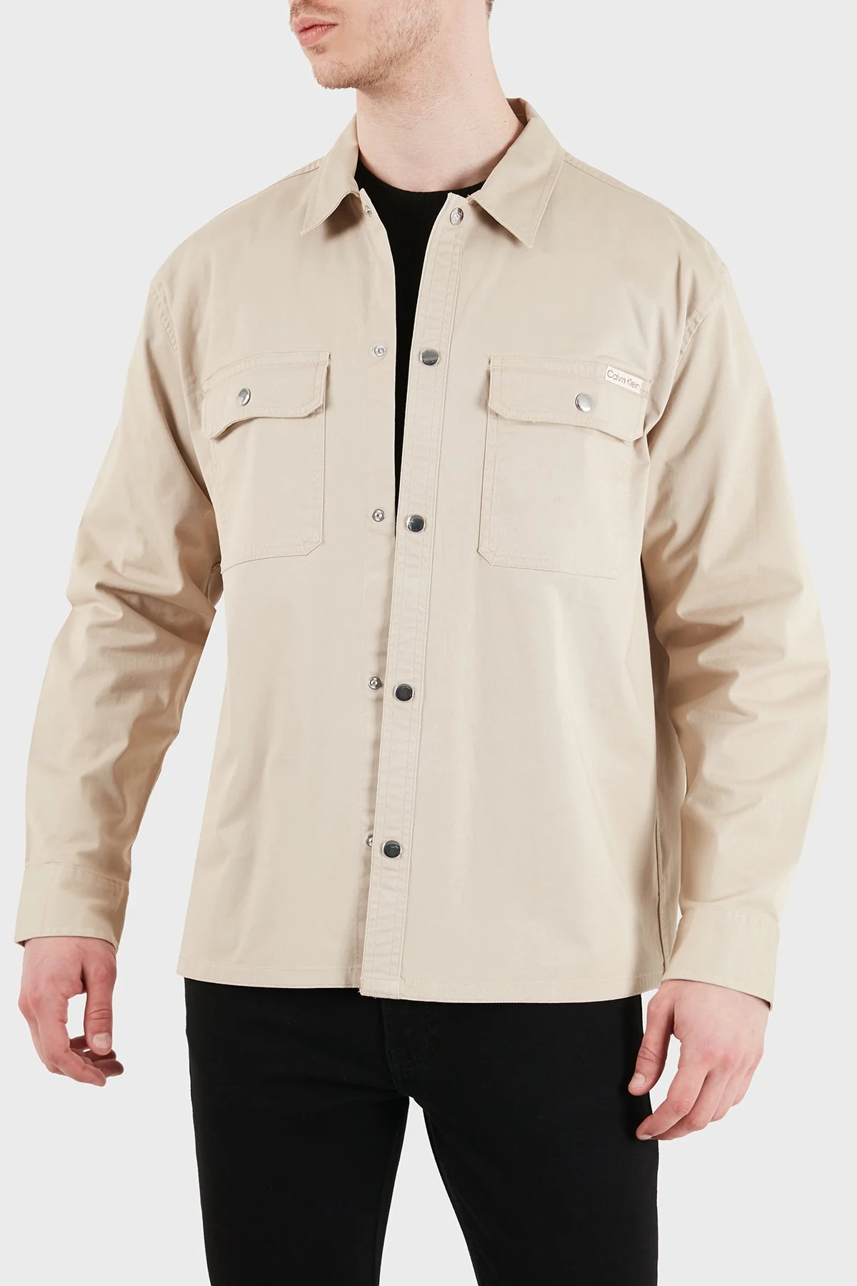 Calvin Klein Logolu Pamuklu Relaxed Fit Göğüs Cepli LV04RE103GPF0 Erkek Gömlek LV04RE103G PF0 BEJ - 4