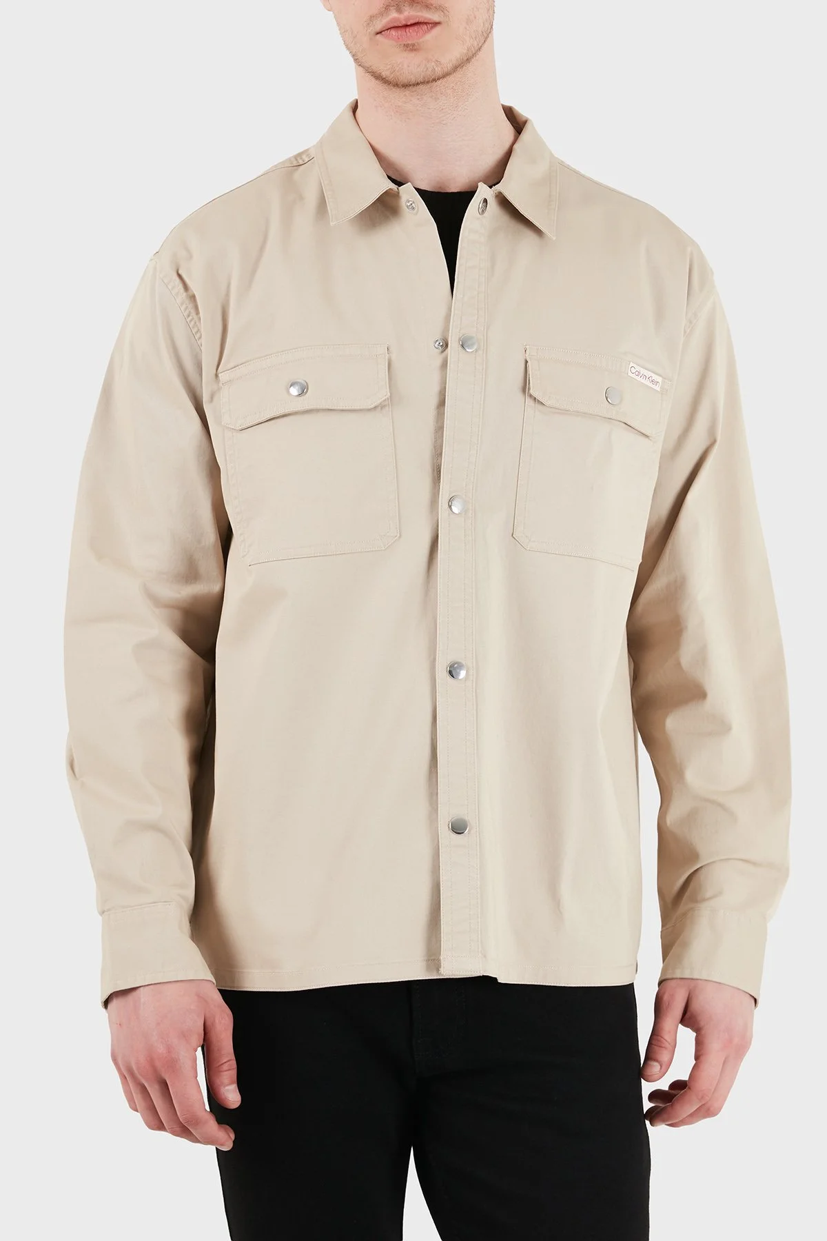 Calvin Klein Logolu Pamuklu Relaxed Fit Göğüs Cepli LV04RE103GPF0 Erkek Gömlek LV04RE103G PF0 BEJ - 5