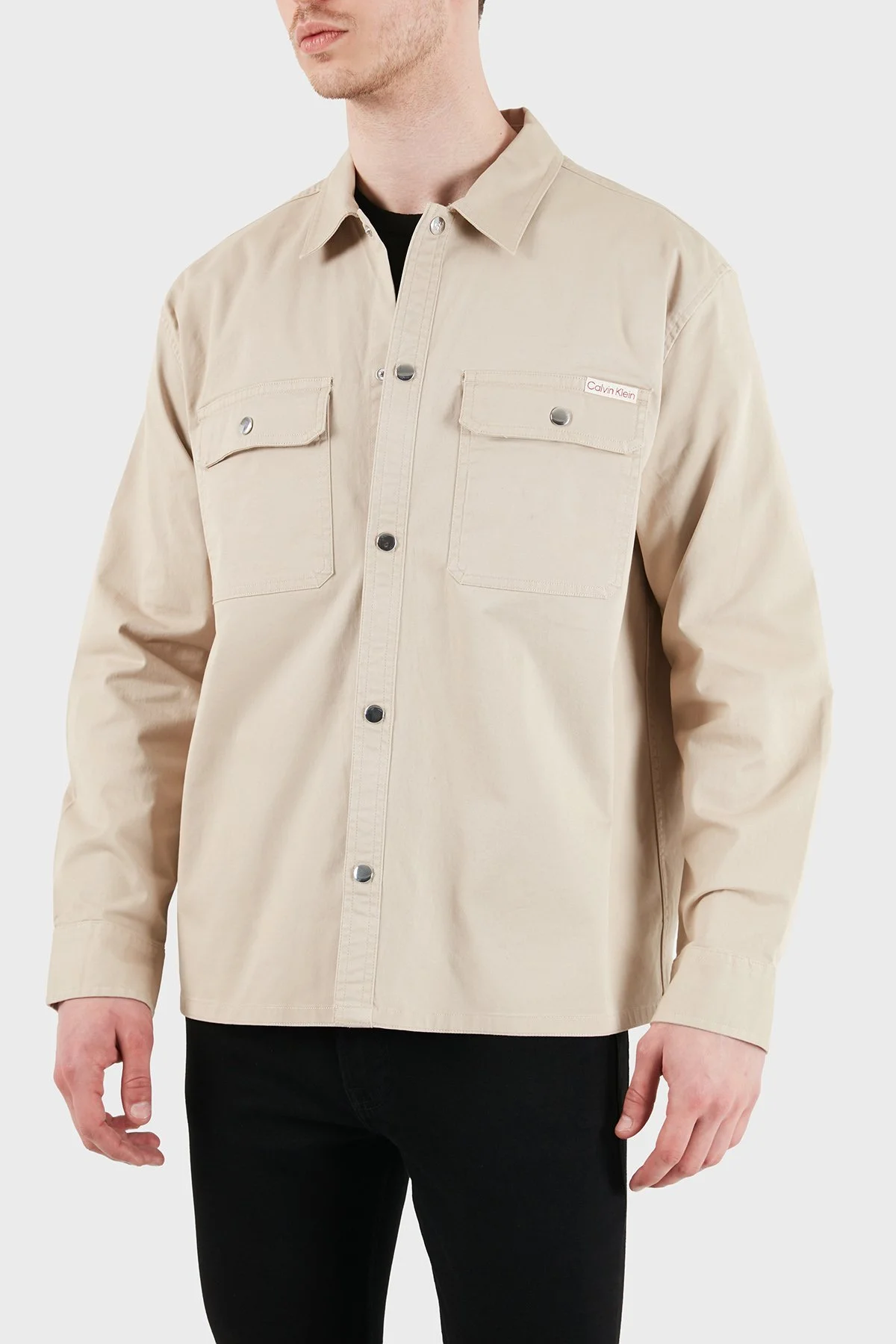 Calvin Klein Logolu Pamuklu Relaxed Fit Göğüs Cepli LV04RE103GPF0 Erkek Gömlek LV04RE103G PF0 BEJ - 6