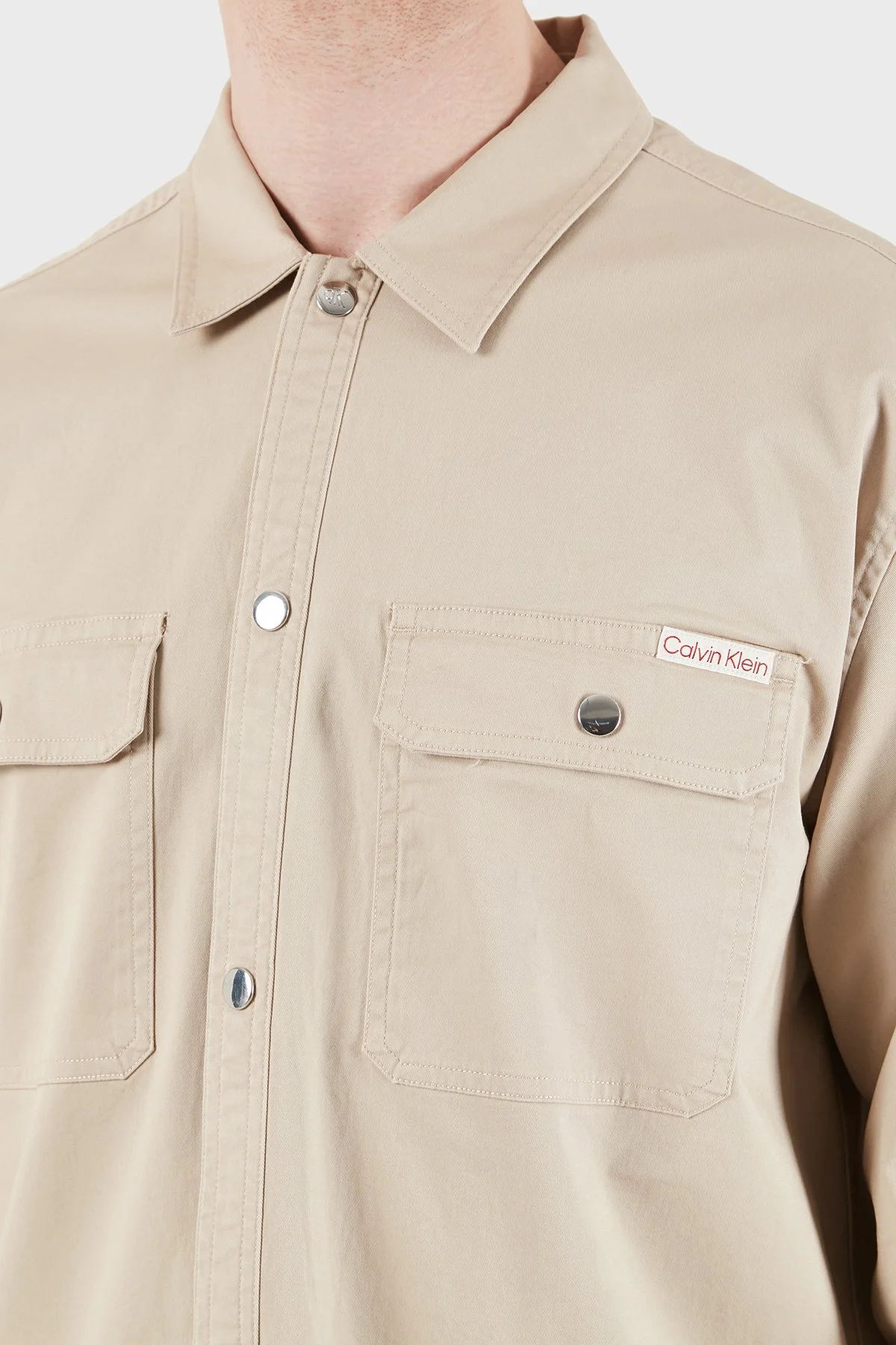 Calvin Klein Logolu Pamuklu Relaxed Fit Göğüs Cepli LV04RE103GPF0 Erkek Gömlek LV04RE103G PF0 BEJ - 7