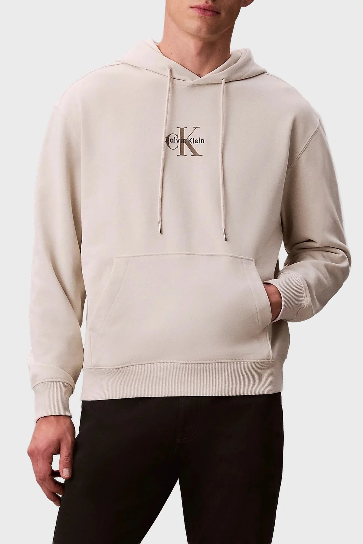Calvin Klein Logolu Pamuklu Relaxed Fit Kapüşonlu LV04RD243G67U Erkek Sweat LV04RD243G 67U BEYAZ - 1