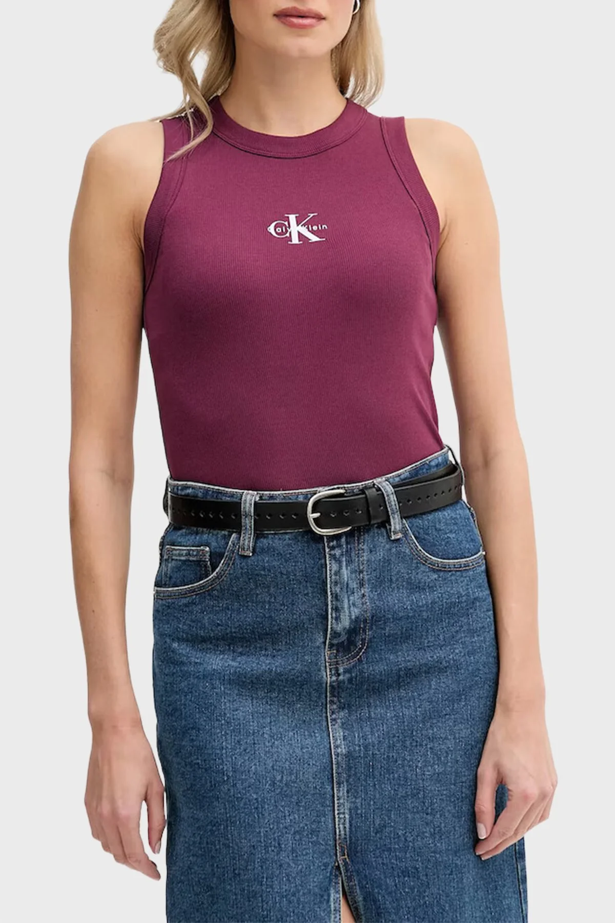 Calvin Klein Logolu Pamuklu Slim Fit Bisiklet Yaka LV047E200G2EV Bayan Top LV047E200G 2EV MOR - 1