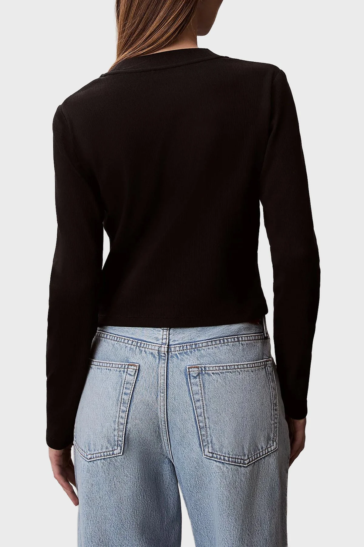 Calvin Klein Logolu Pamuklu Slim Fit Bisiklet Yaka Uzun Kollu LV047A803GUB1 Bayan T Shirt LV047A803G UB1 SİYAH - 3