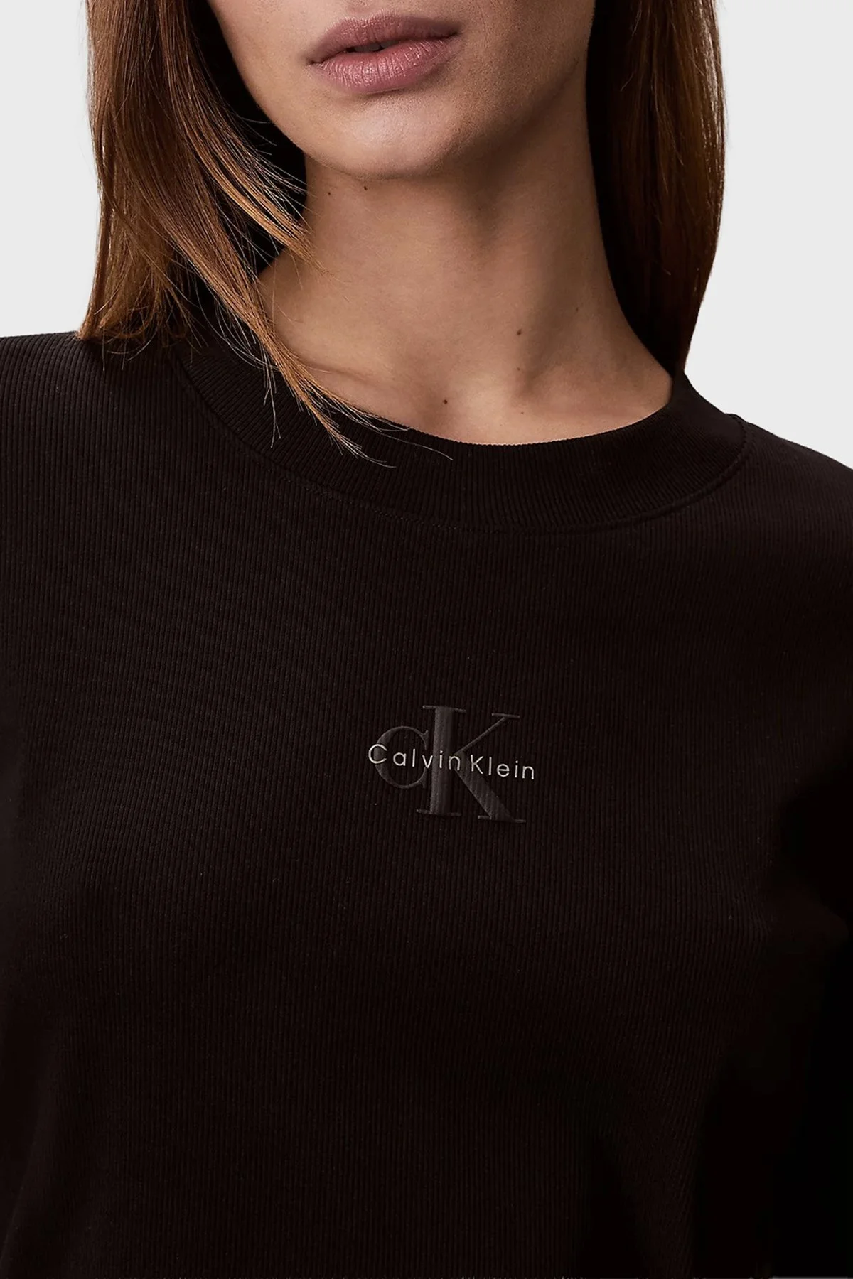 Calvin Klein Logolu Pamuklu Slim Fit Bisiklet Yaka Uzun Kollu LV047A803GUB1 Bayan T Shirt LV047A803G UB1 SİYAH - 5