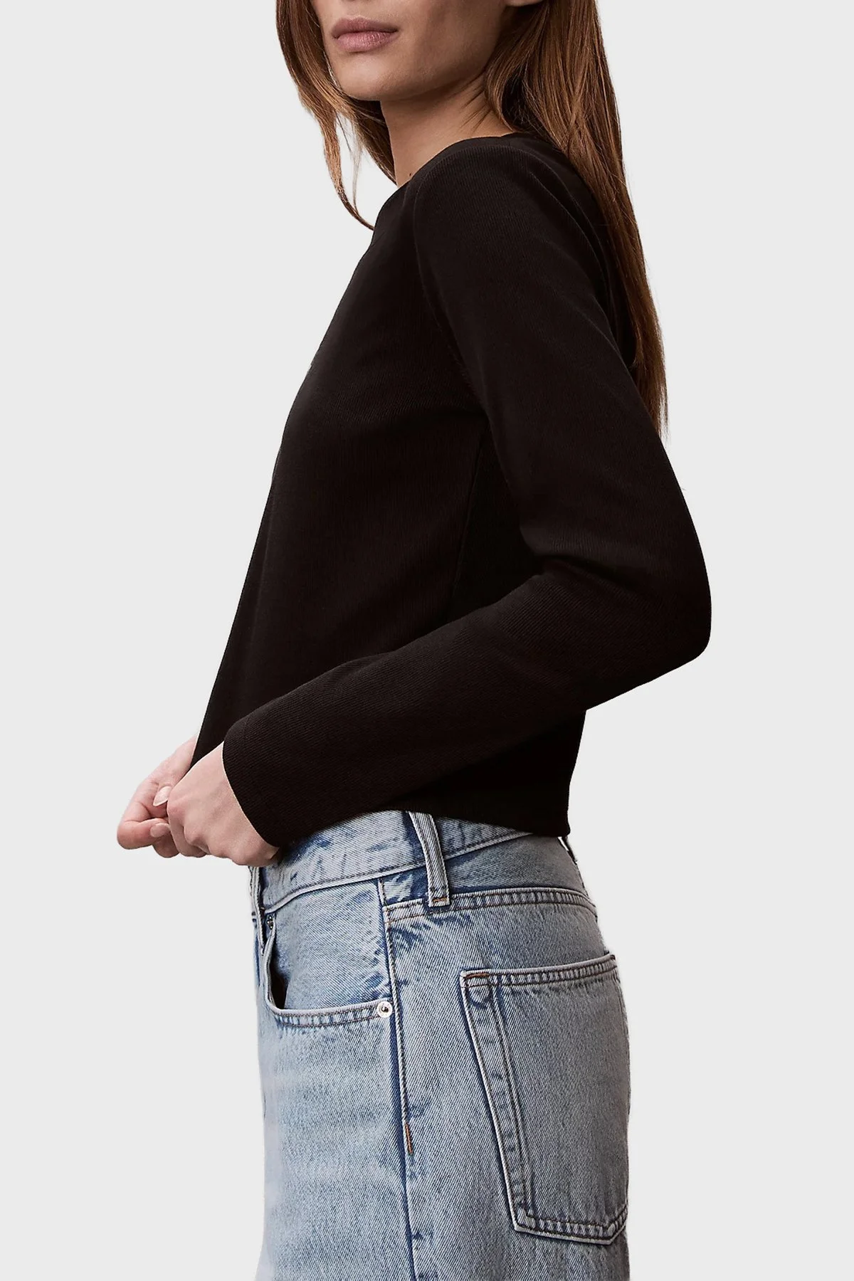 Calvin Klein Logolu Pamuklu Slim Fit Bisiklet Yaka Uzun Kollu LV047A803GUB1 Bayan T Shirt LV047A803G UB1 SİYAH - 6