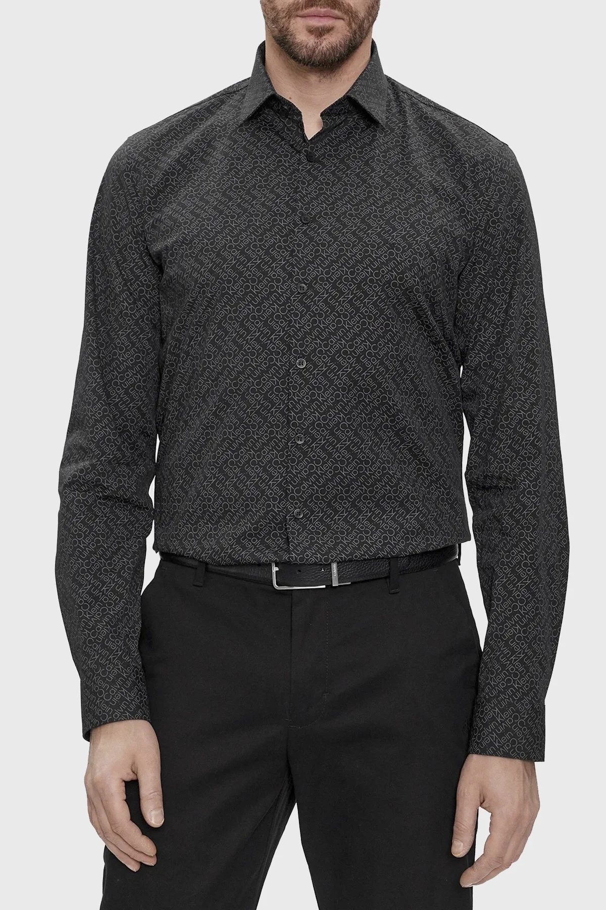 Calvin Klein Logolu Pamuklu Slim Fit K10K112312BEH Erkek Gömlek K10K112312 BEH SİYAH - 1