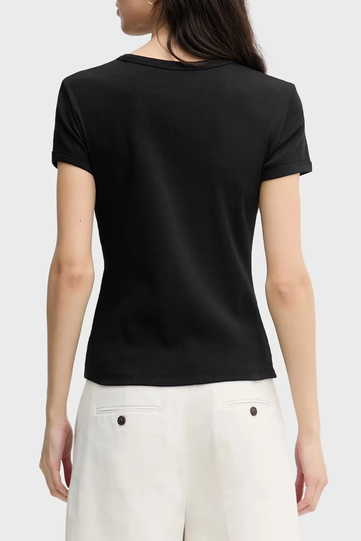 Calvin Klein Logolu Pamuklu Slim Fit Yuvarlak Yaka LV047F240GUB1 Kadın T Shirt LV047F240G UB1 SİYAH - 3
