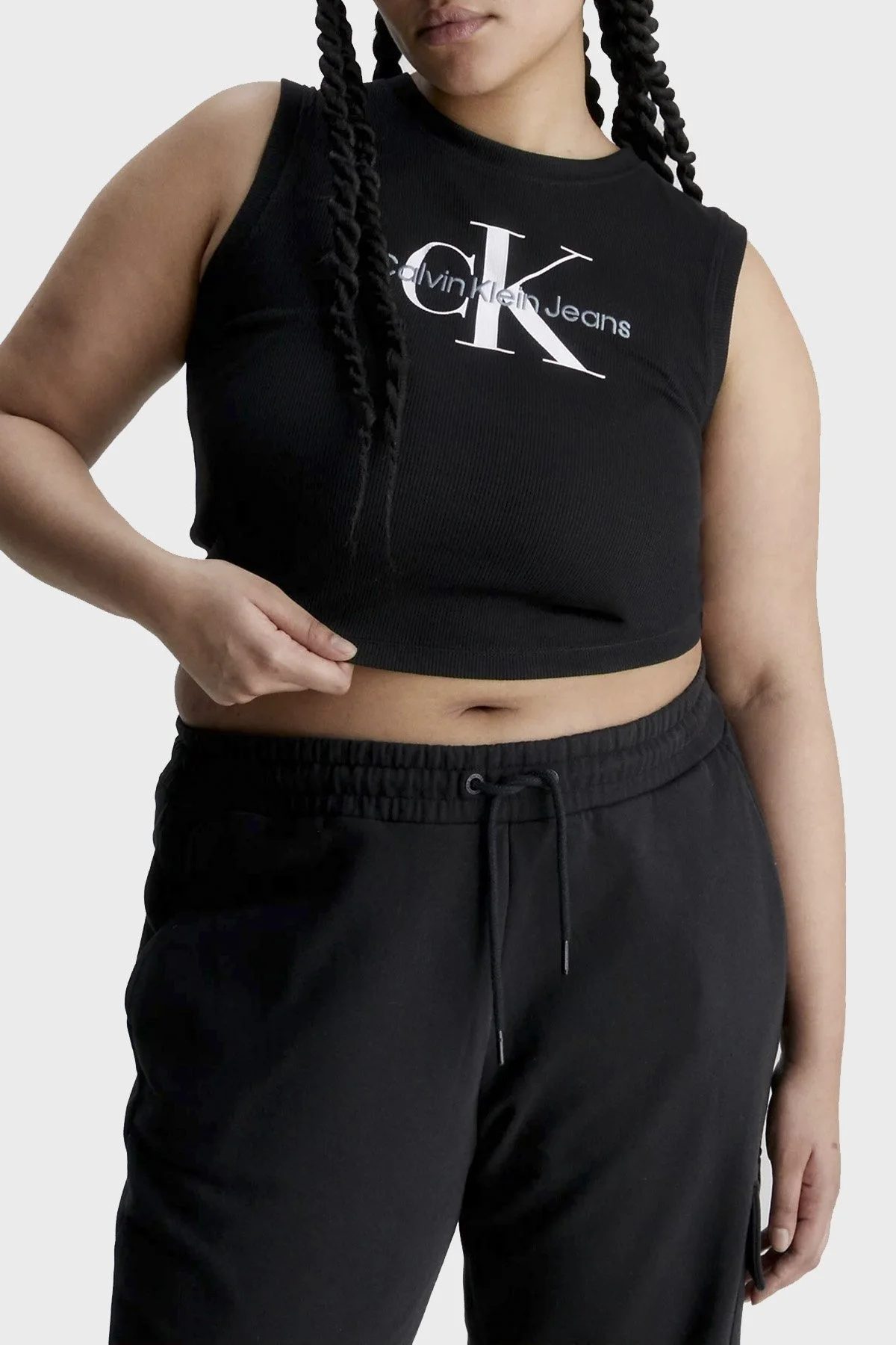 Calvin Klein Logolu Pamuklu Streç Jarse Atlet J20J221521BEH Bayan Crop J20J221521 BEH SİYAH - 2
