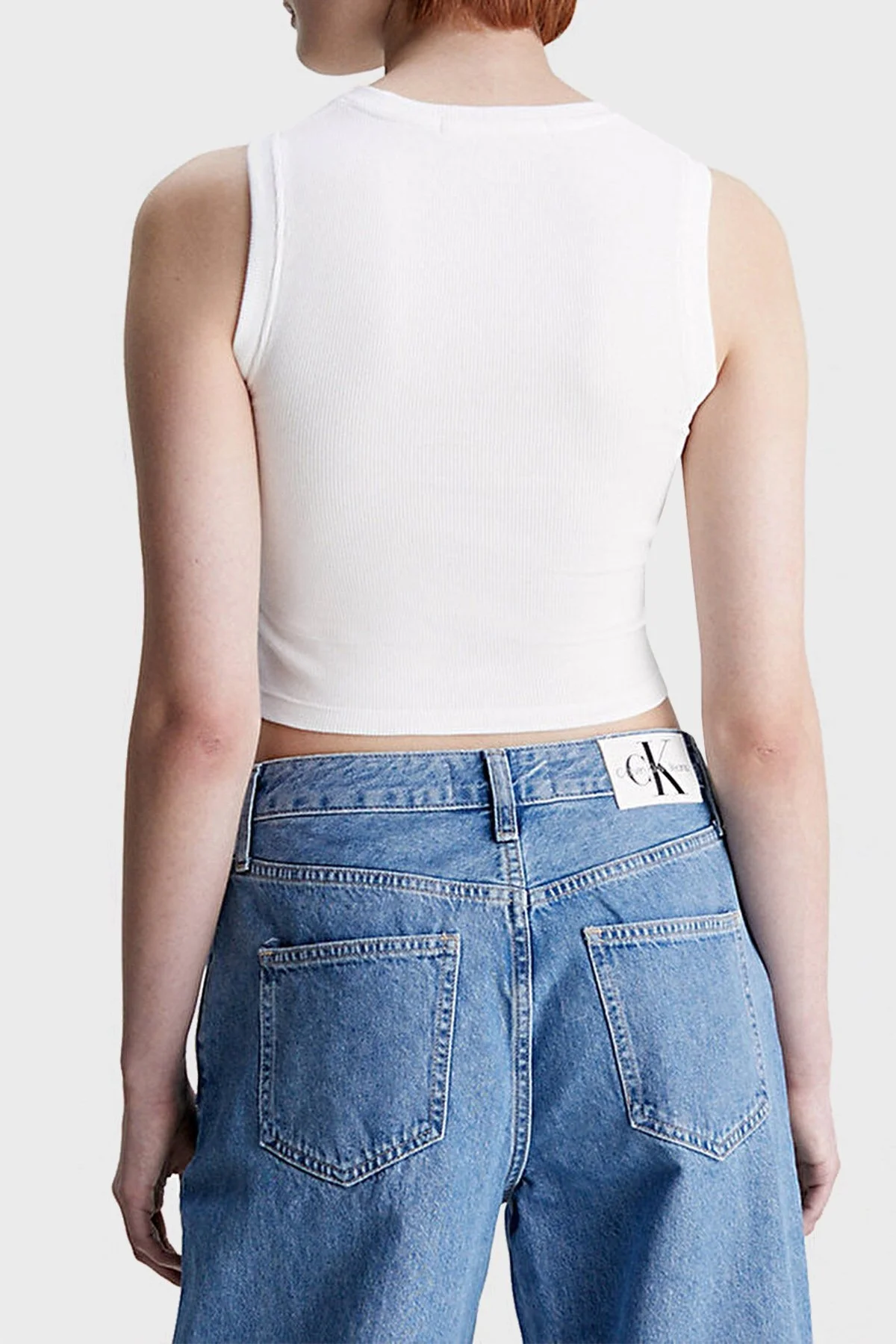 Calvin Klein Logolu Pamuklu Streç Jarse Crop Atlet J20J221521YAF Bayan T Shirt J20J221521 YAF BEYAZ - 3