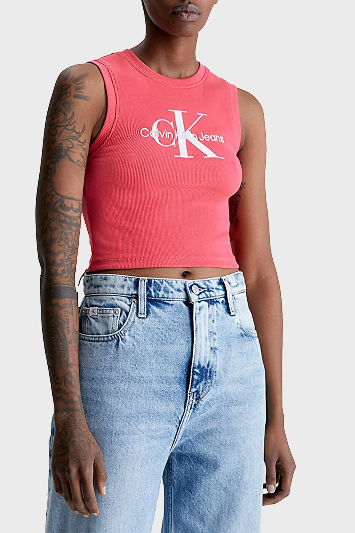 Calvin Klein Logolu Pamuklu Streç Jarse Crop J20J221521XI1 Bayan Atlet J20J221521 XI1 PEMBE - 1