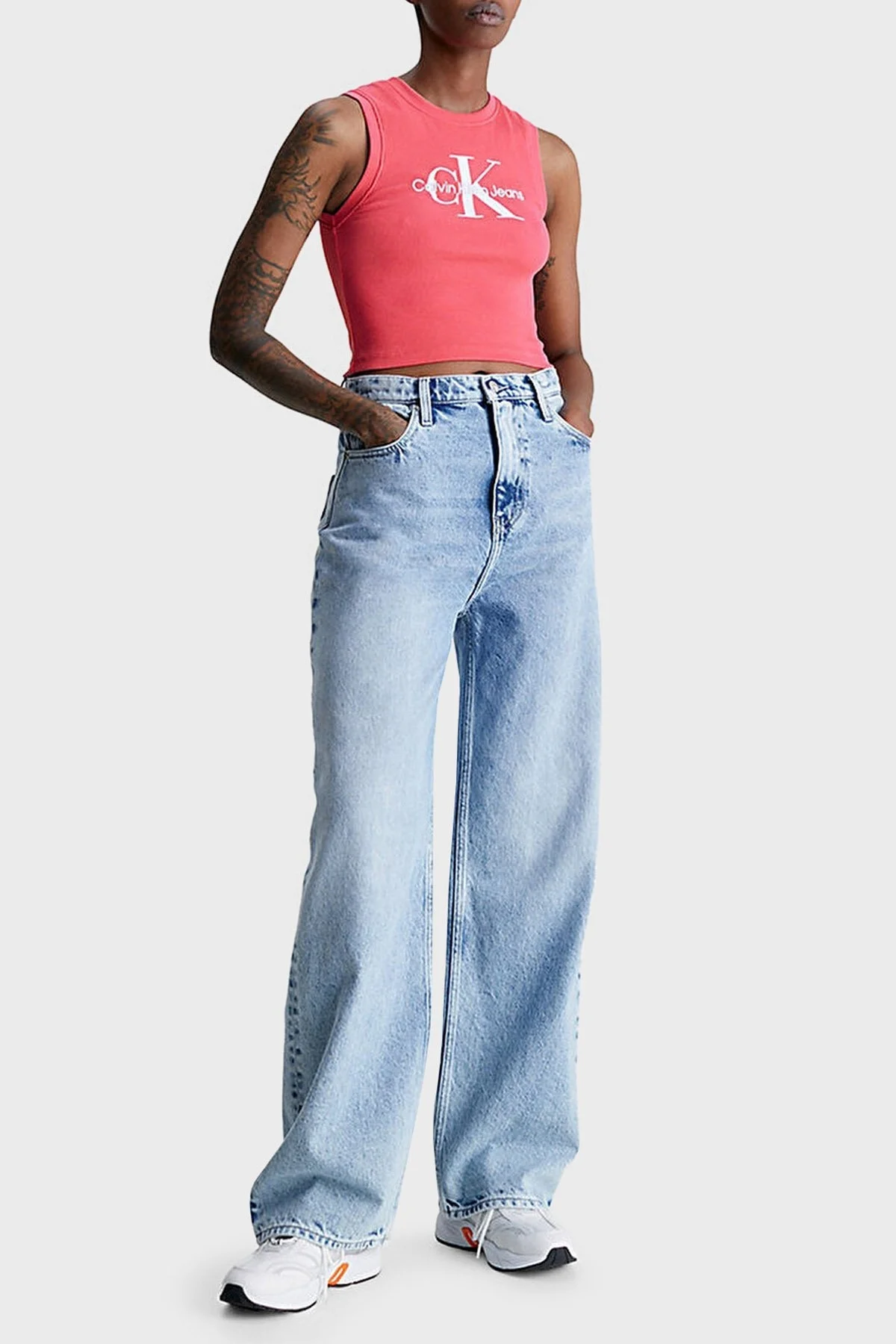 Calvin Klein Logolu Pamuklu Streç Jarse Crop J20J221521XI1 Bayan Atlet J20J221521 XI1 PEMBE - 3