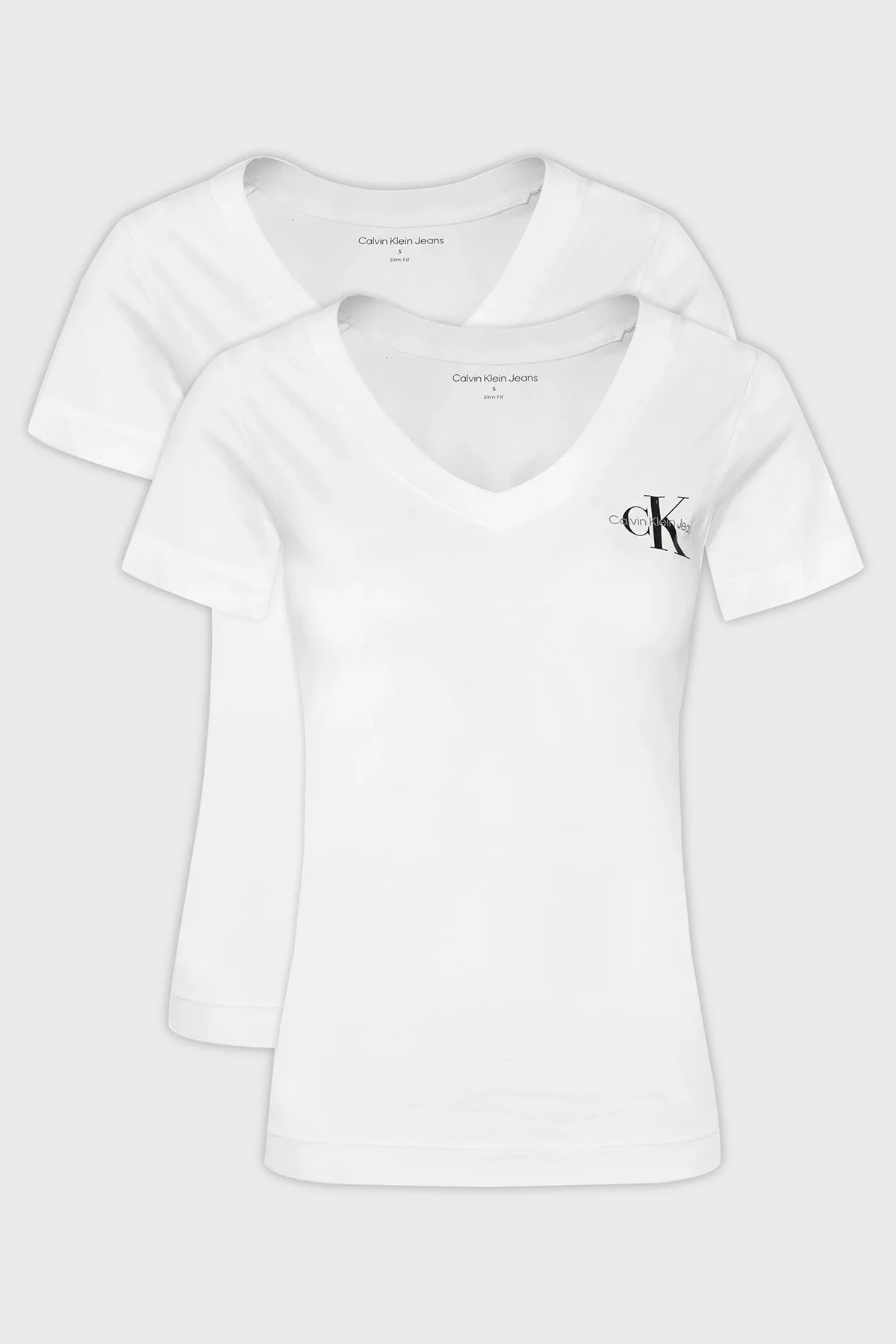 Calvin Klein Logolu Pamuklu V Yaka Regular Fit 2 Pack J20J223447YAA Bayan T Shirt J20J223447 YAA BEYAZ - 12